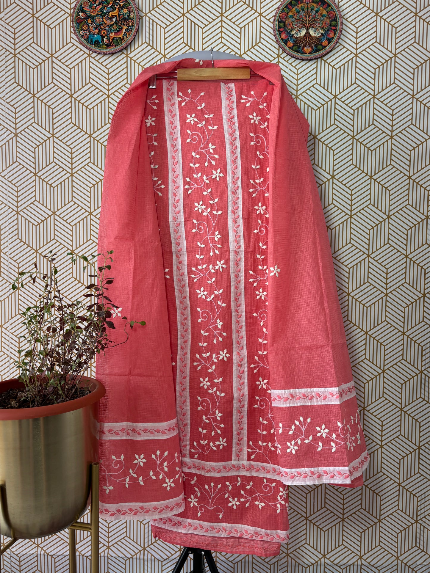 Aligarh's Tradional handcrfted Phoolpatti (applique)- White Patti with Colorfull Base