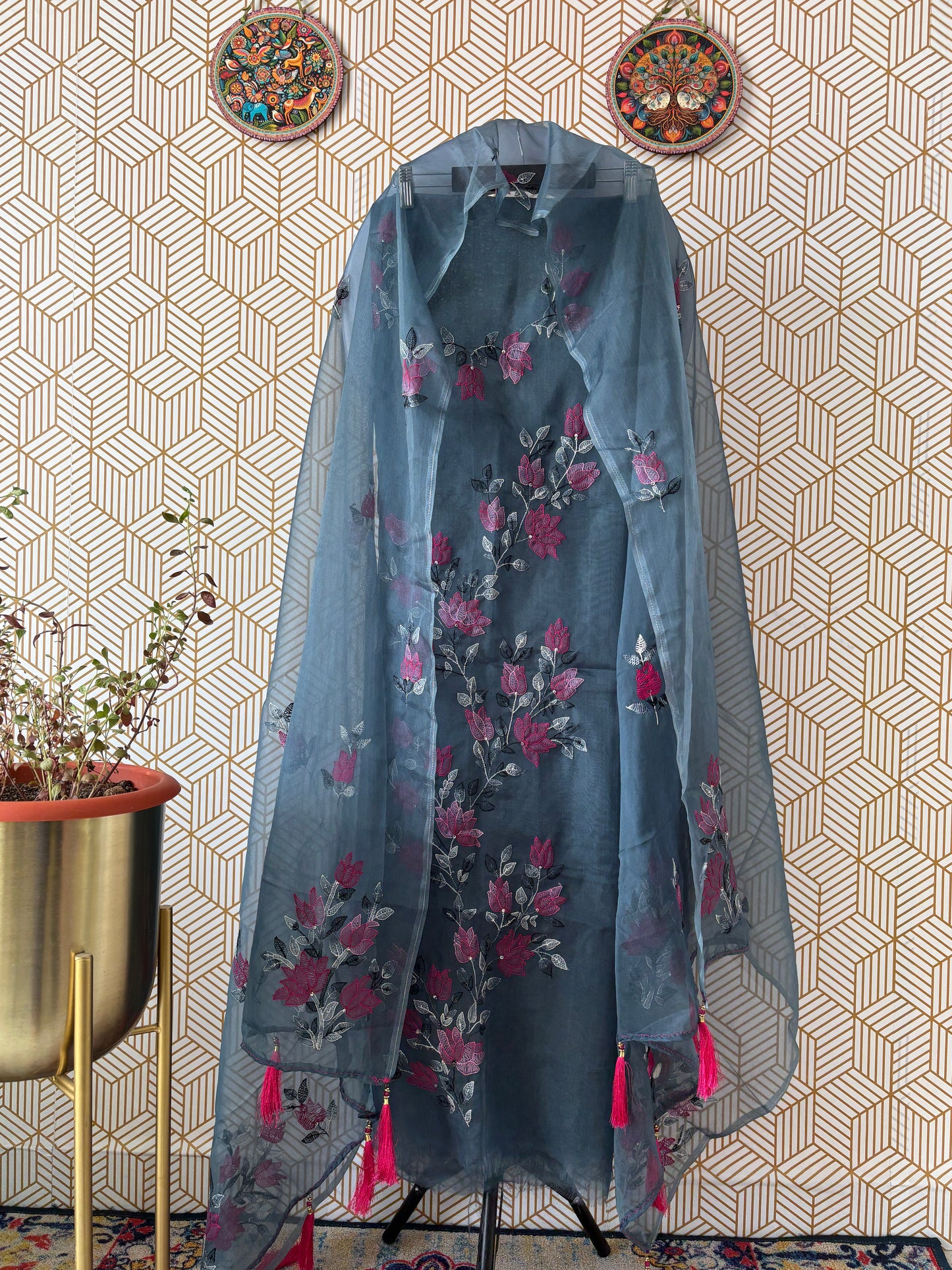 Organza Suit Set Hand Embroided
