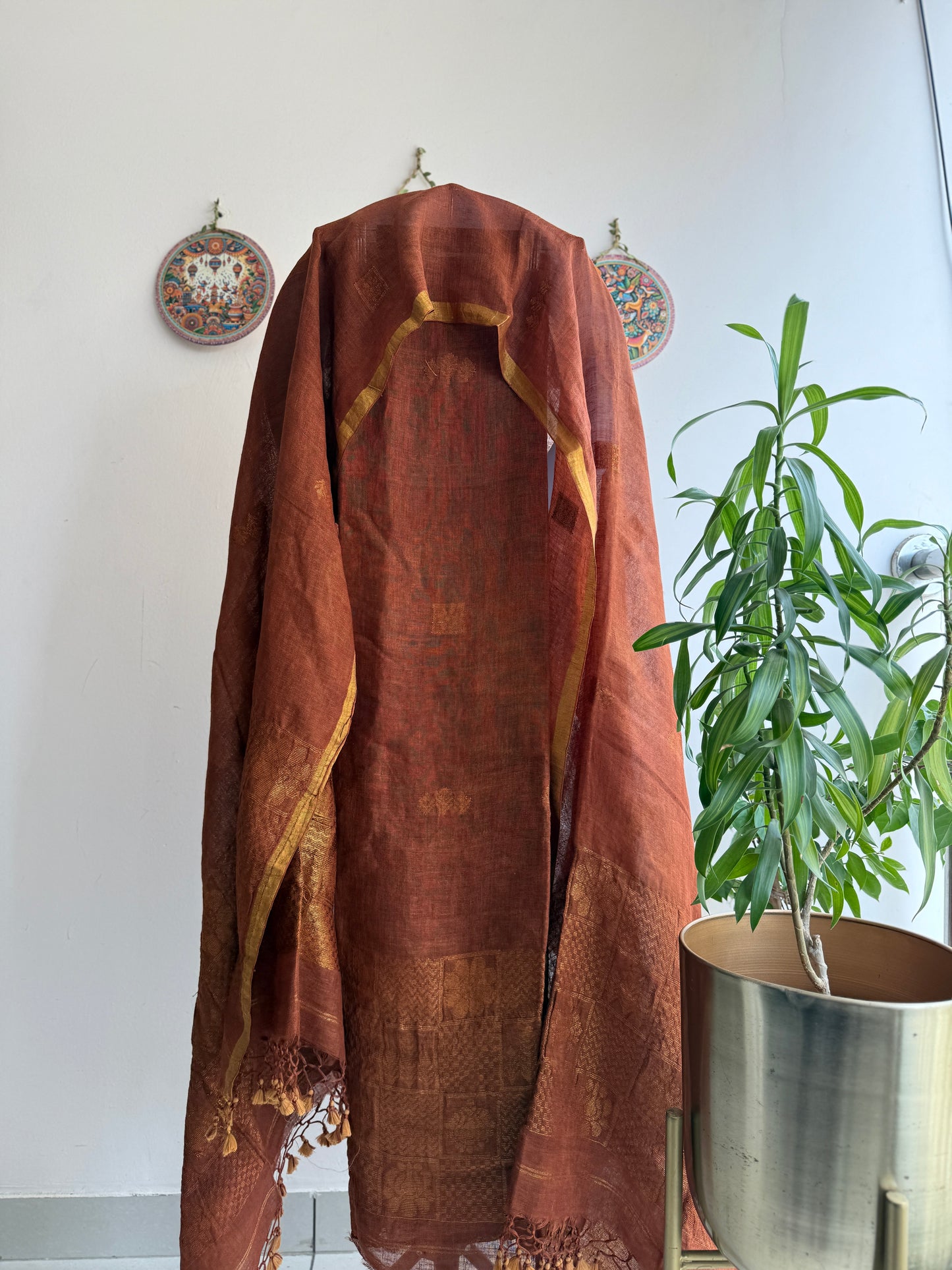 Jamdani- ✨ Pure Linen Jamdani Weaving Kurta & Dupatta Set ✨