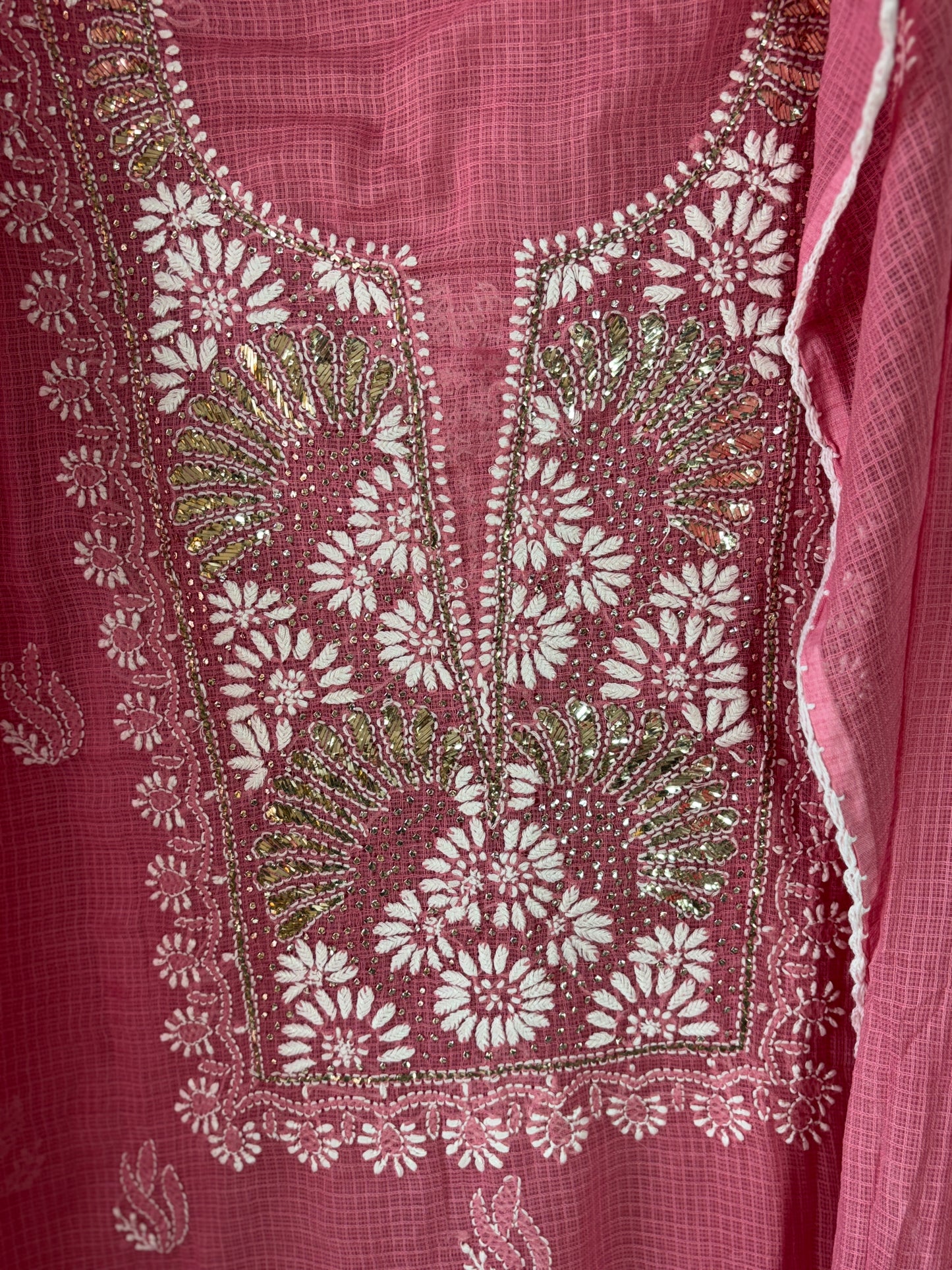 Lucknowi Chikankari Kota Doria Suit Set with Mukaish Work
