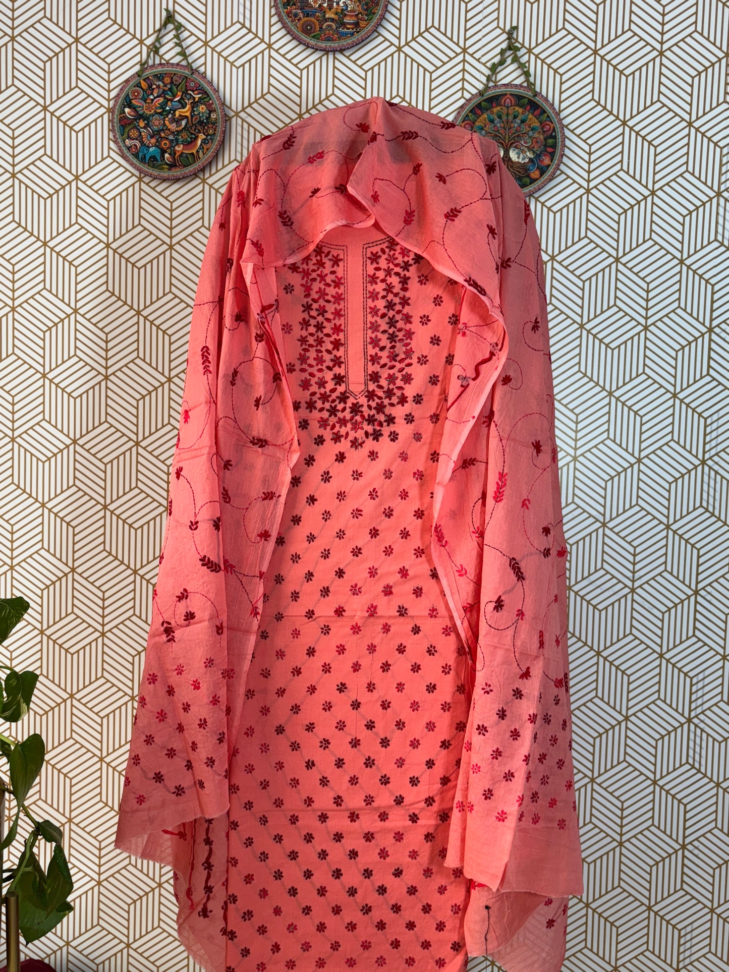 Pure Mul Cotton Kantha Hand Embroidered Suit Set