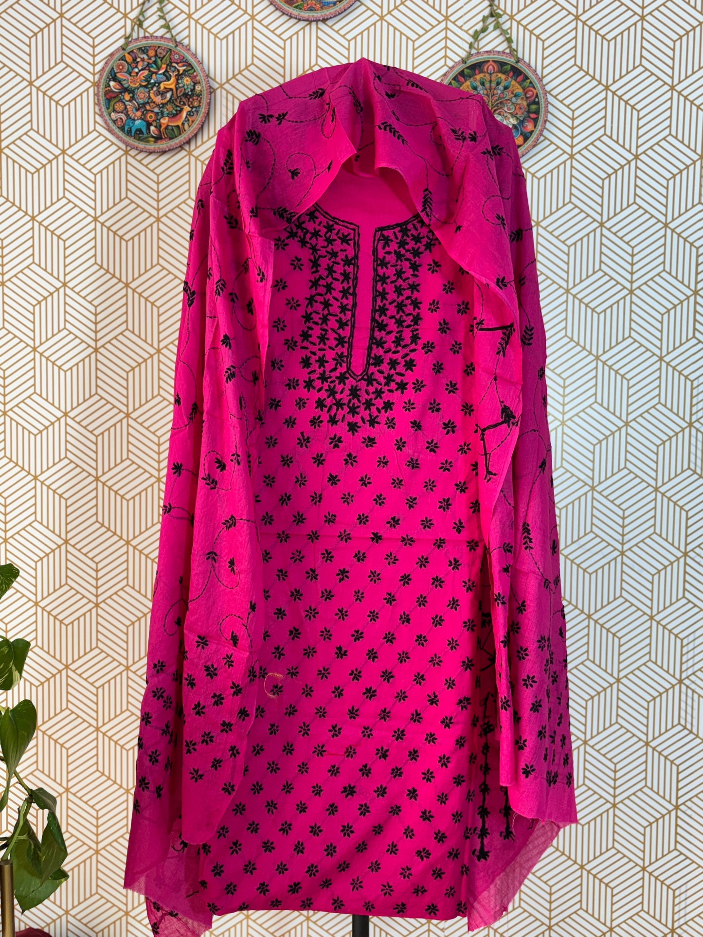 Pure Mul Cotton Kantha Hand Embroidered Suit Set