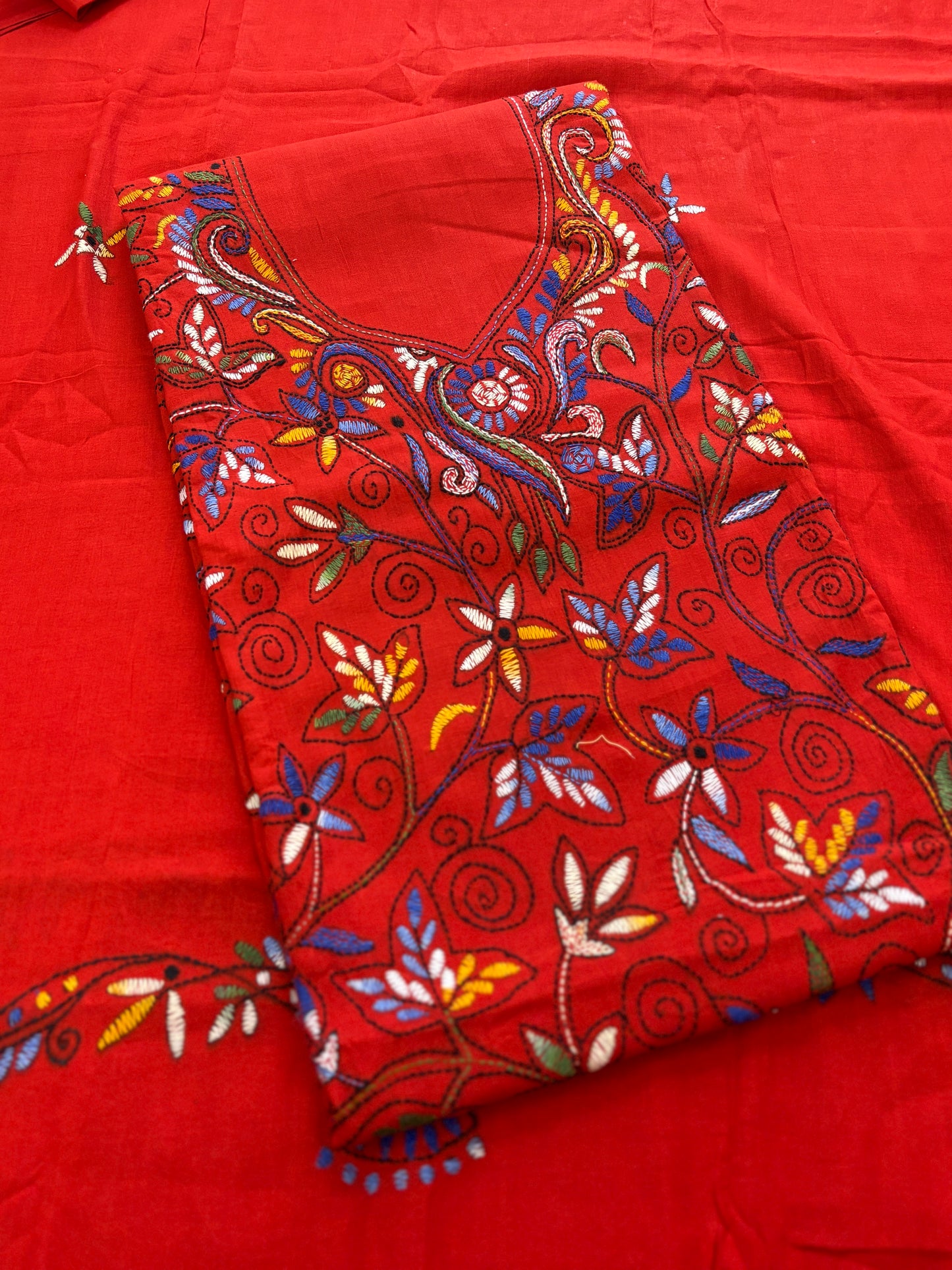 Bengal Handloom- Reverse Kantha Pure Cotton Embroided Suit Set