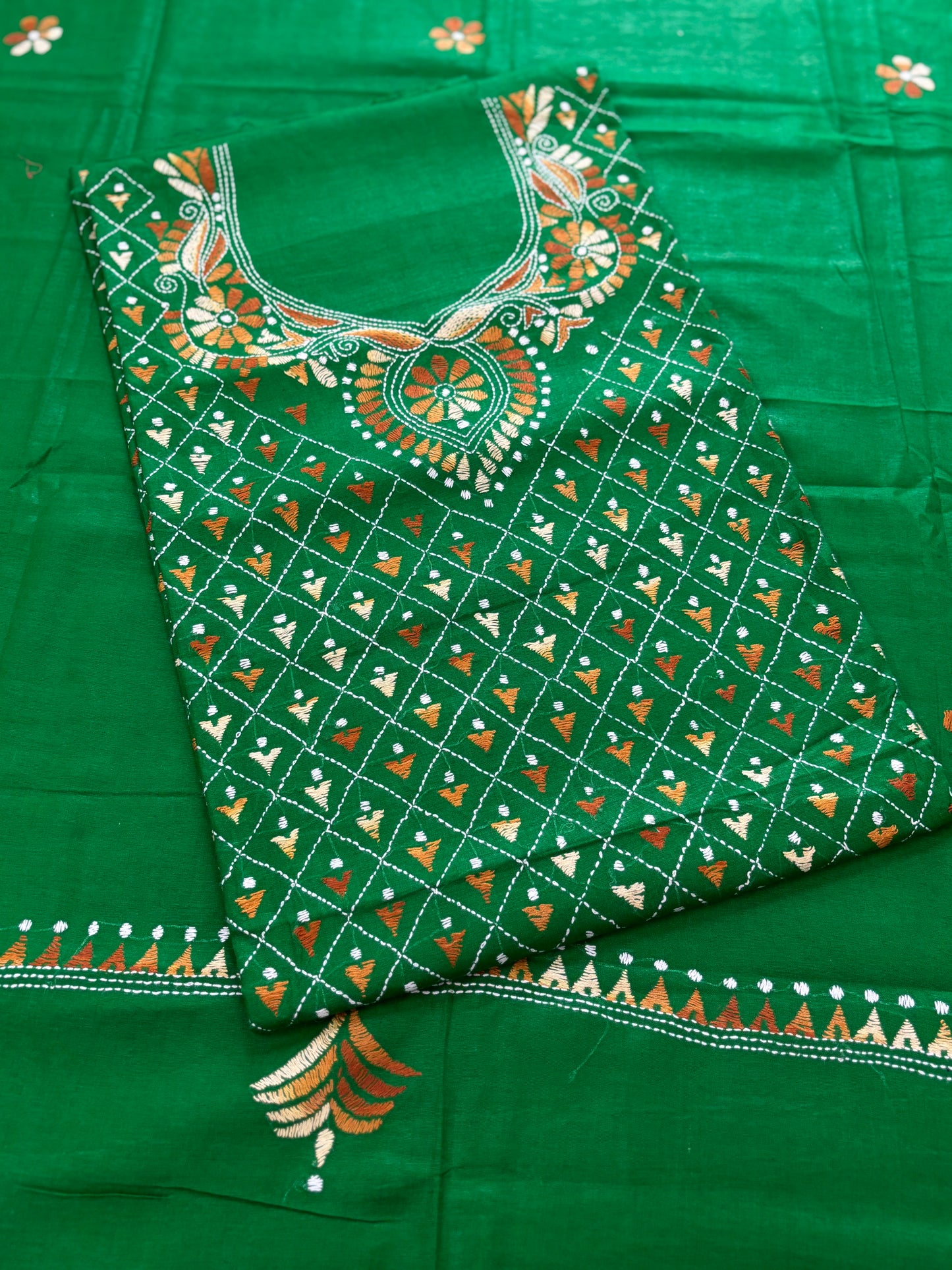 Bengal Handloom- Reverse Kantha Pure Cotton Embroided Suit Set