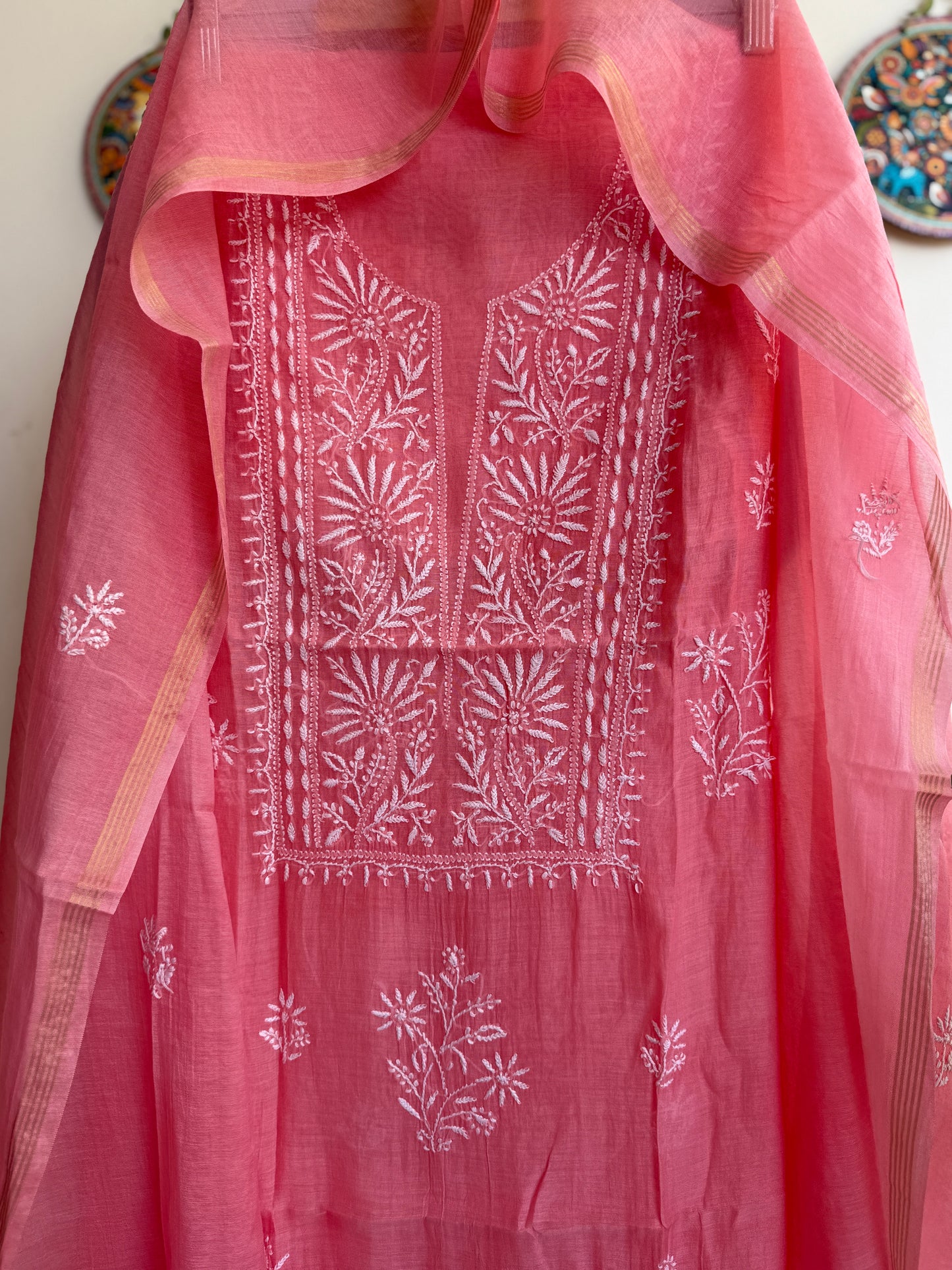 Lucknowi Chikankari Set – Pure Mul Chanderi Handcrafted Elegance