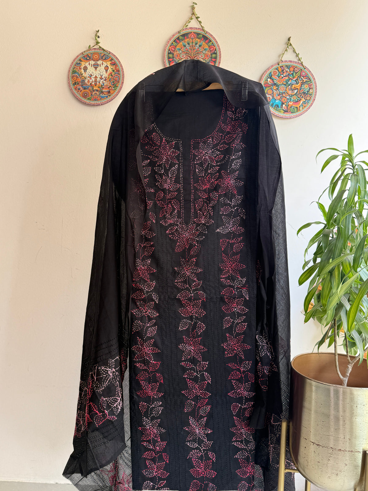 Bengal Handloom Kantha Stitch Pure Cotton Embroidered Suit Set