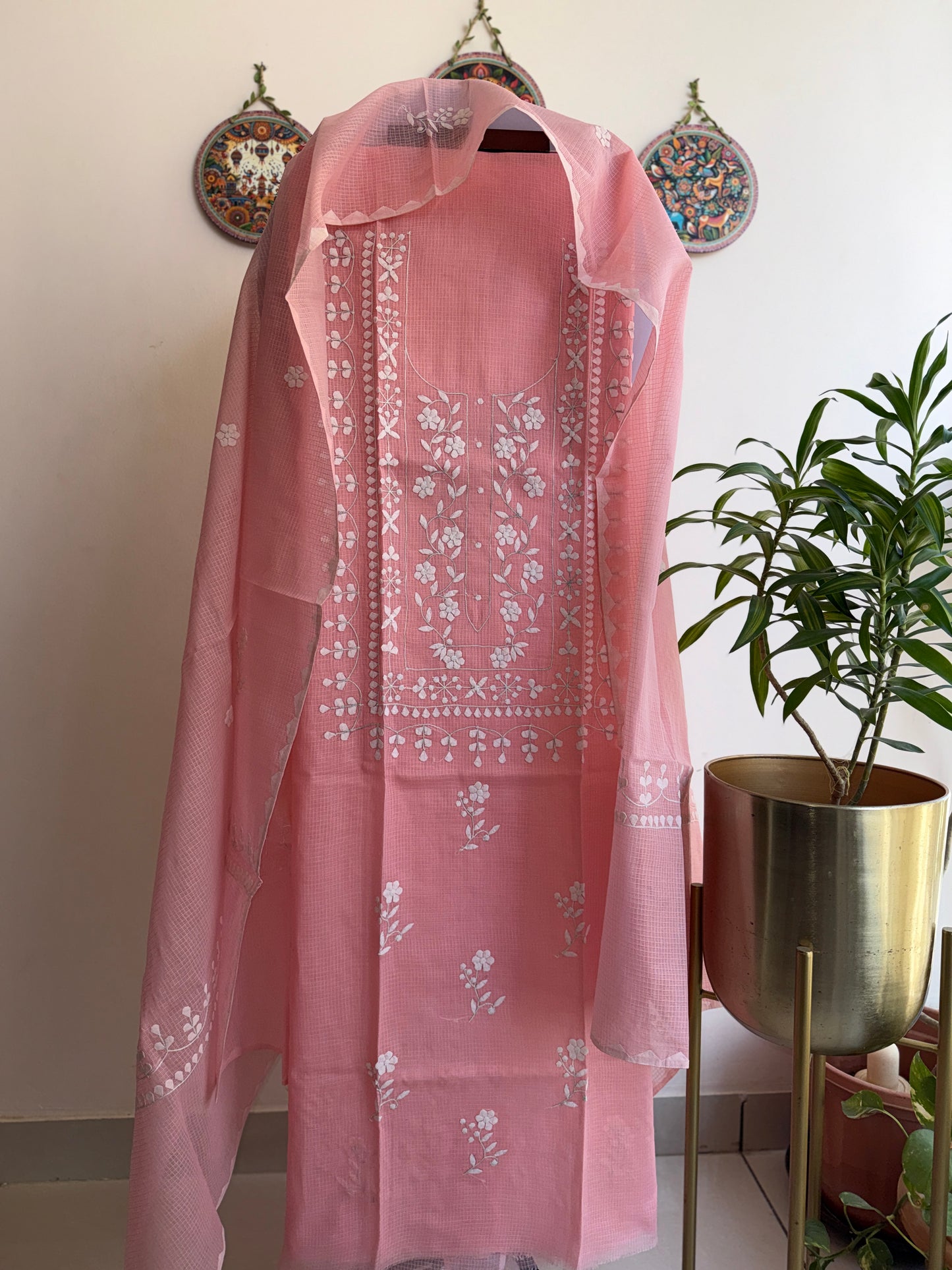 Aligarh's Tradional handcrfted Phoolpatti (applique)- Colored Base with Muliticolor Phoolpatti