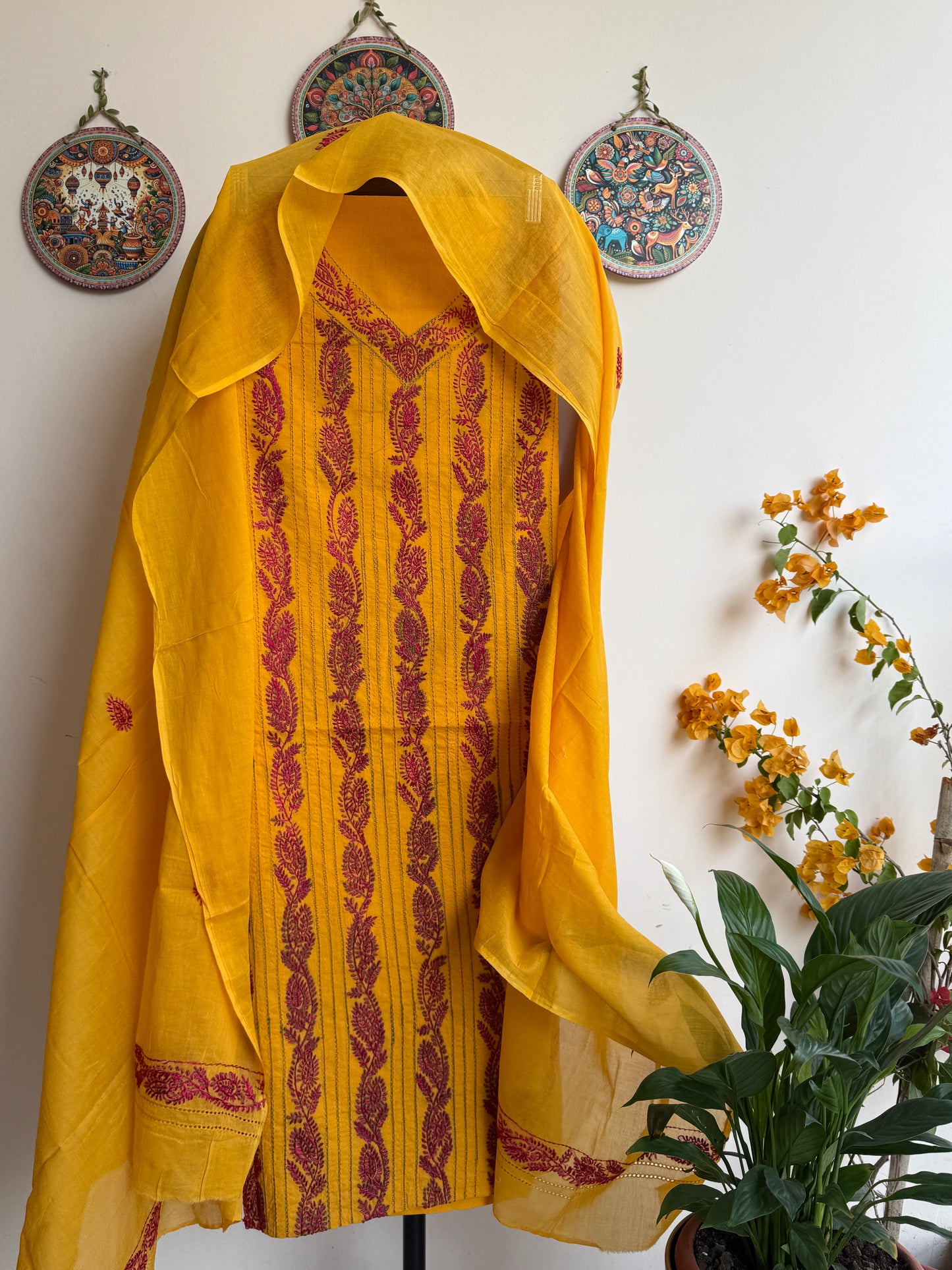 Bengal Handloom- Kashmiri Work Pure Cotton Embroidered Suit Set