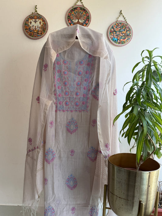 Lucknowi Chikankari Set – Pure Mul Chanderi Handcrafted Elegance