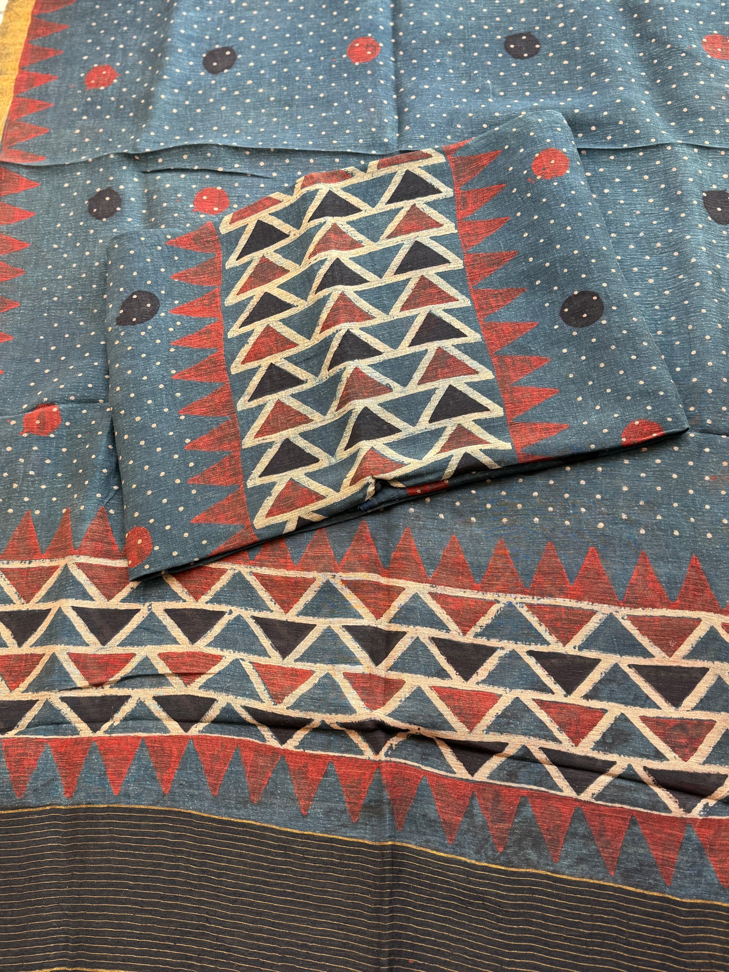 Pure Linen Ajrakh Hand Block Printed Suit Set with Dupatta | Natural Dyes