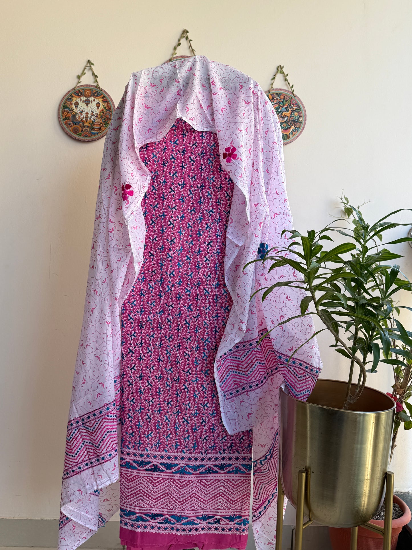 Bengal Handloom- Hand Block Printed Pure Cotton Embroided Suit Set