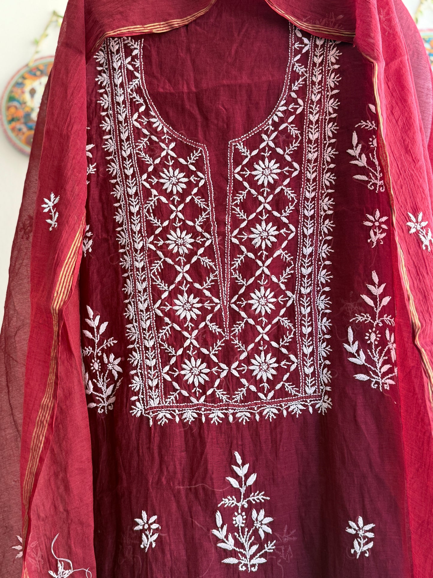 Lucknowi Chikankari Set – Pure Mul Chanderi Handcrafted Elegance