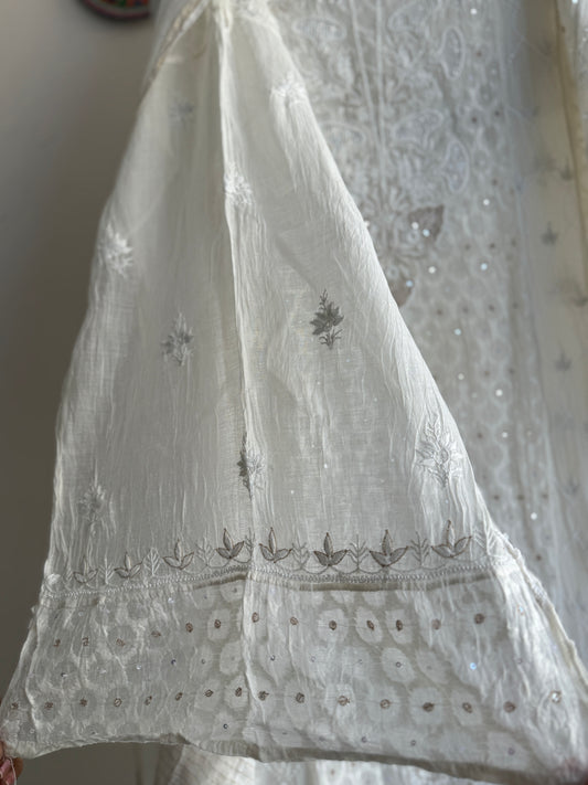 ✨ Pure Mul Chanderi Lucknowi Chikankari Anarkali Set with Dupatta ✨