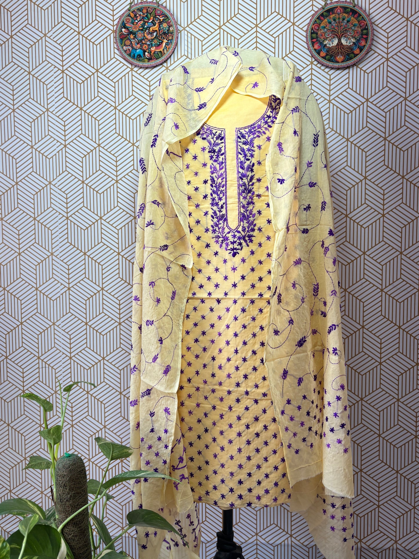 Pure Mul Cotton Kantha Hand Embroidered Suit Set