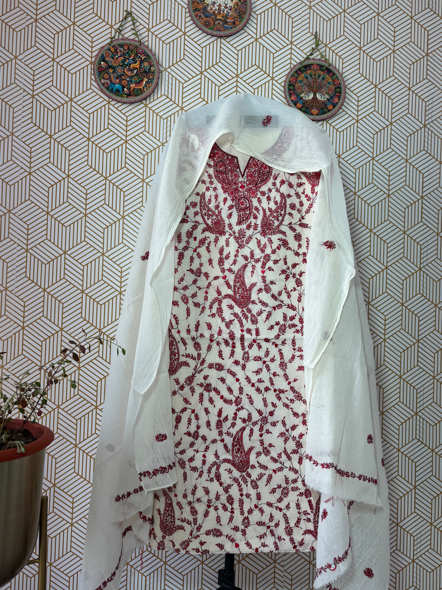 Pure Mul Cotton Kantha Suit Set with Kashmiri Embroidery
