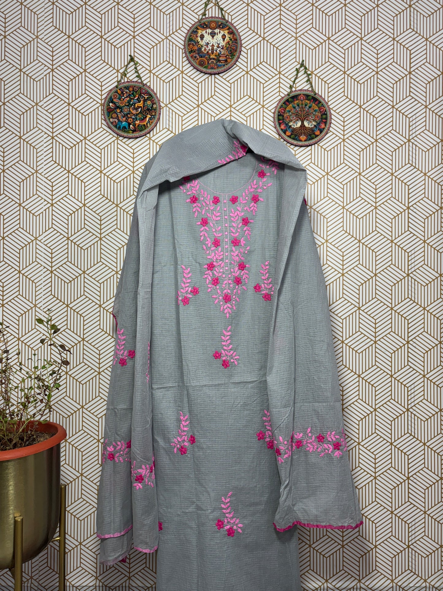 Aligarh's Tradional handcrfted Phoolpatti (applique)- Colored Base with Muliticolor Phoolpatti