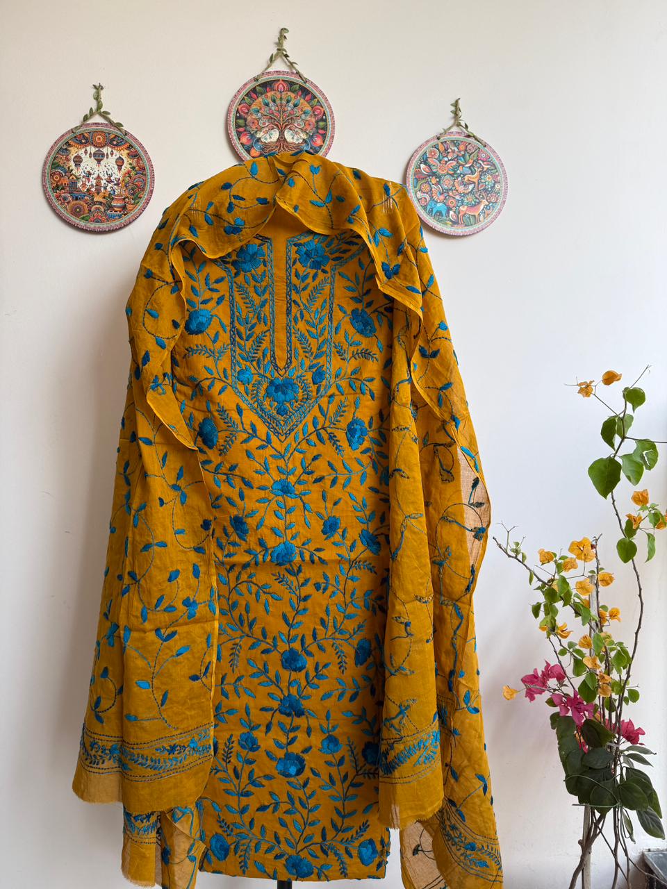 🌼 Bengal Handloom – Phulkari Pure Cotton Embroidered Suit Set (With Full Jaal Dupatta) ✨