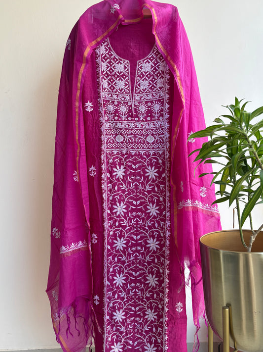 Lucknowi Chikankari Thread Work and full panel work in Mul Chanderi add on Pearl Work and Cut Dana