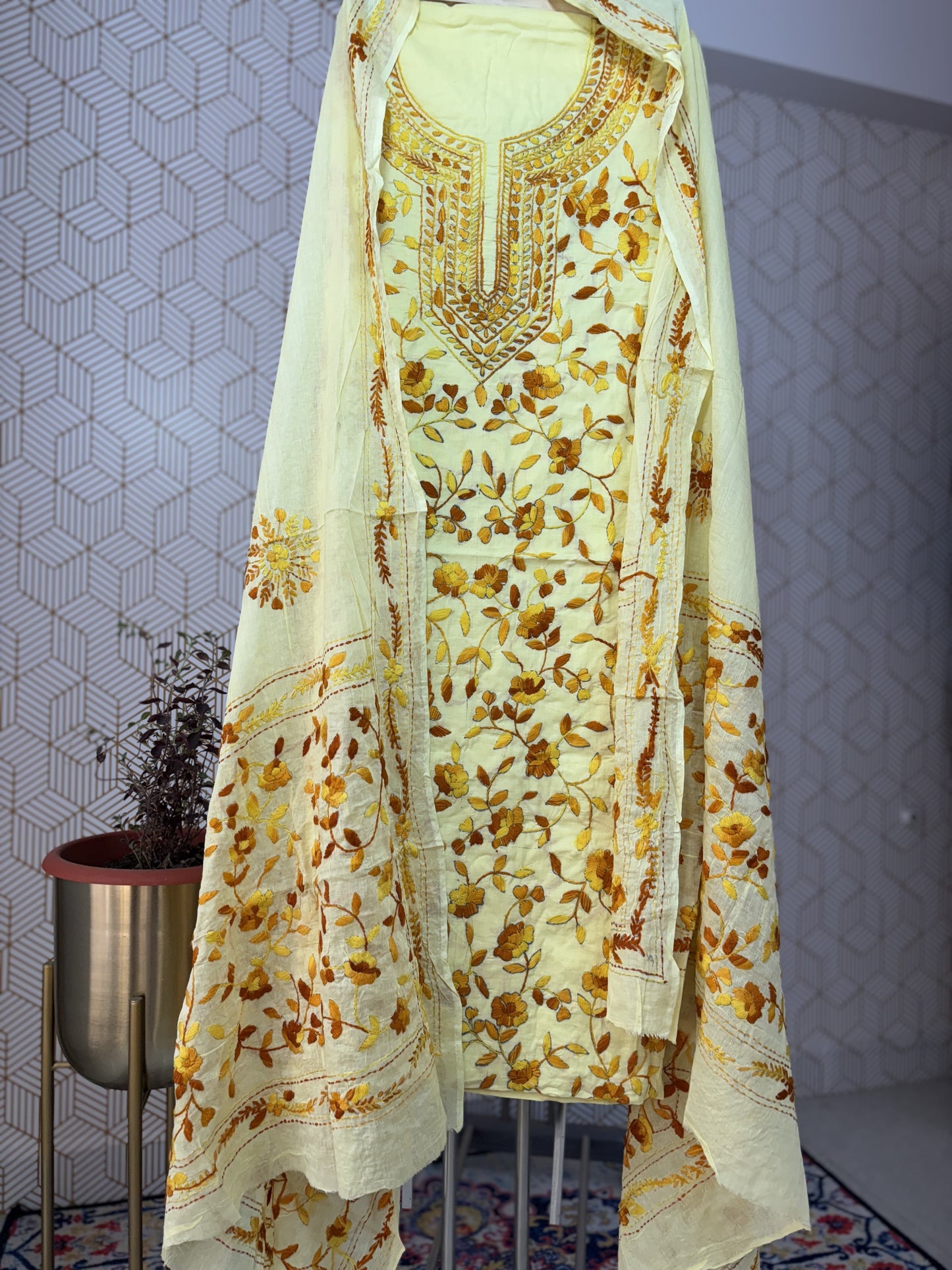 Phoolkari hand embroidered Suit Set- Tone on Tone