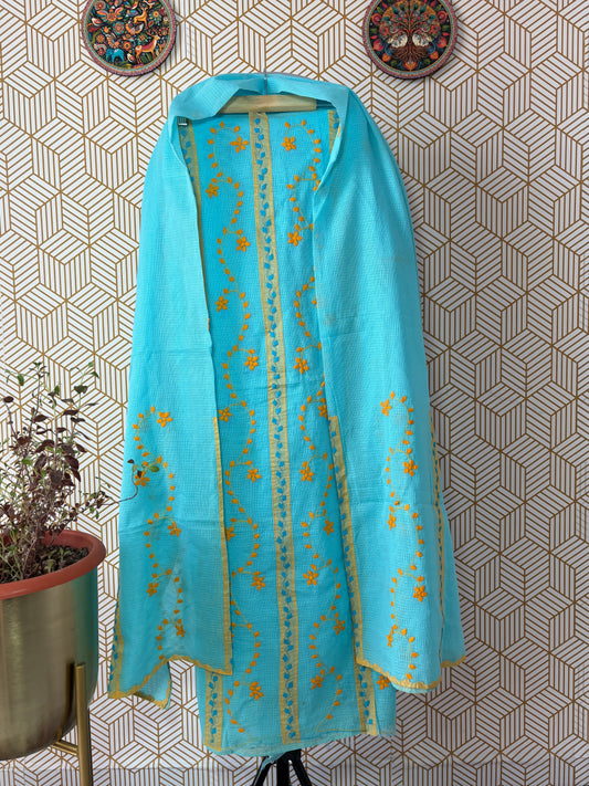 Aligarh's Tradional handcrfted Phoolpatti (applique)- Blue Base