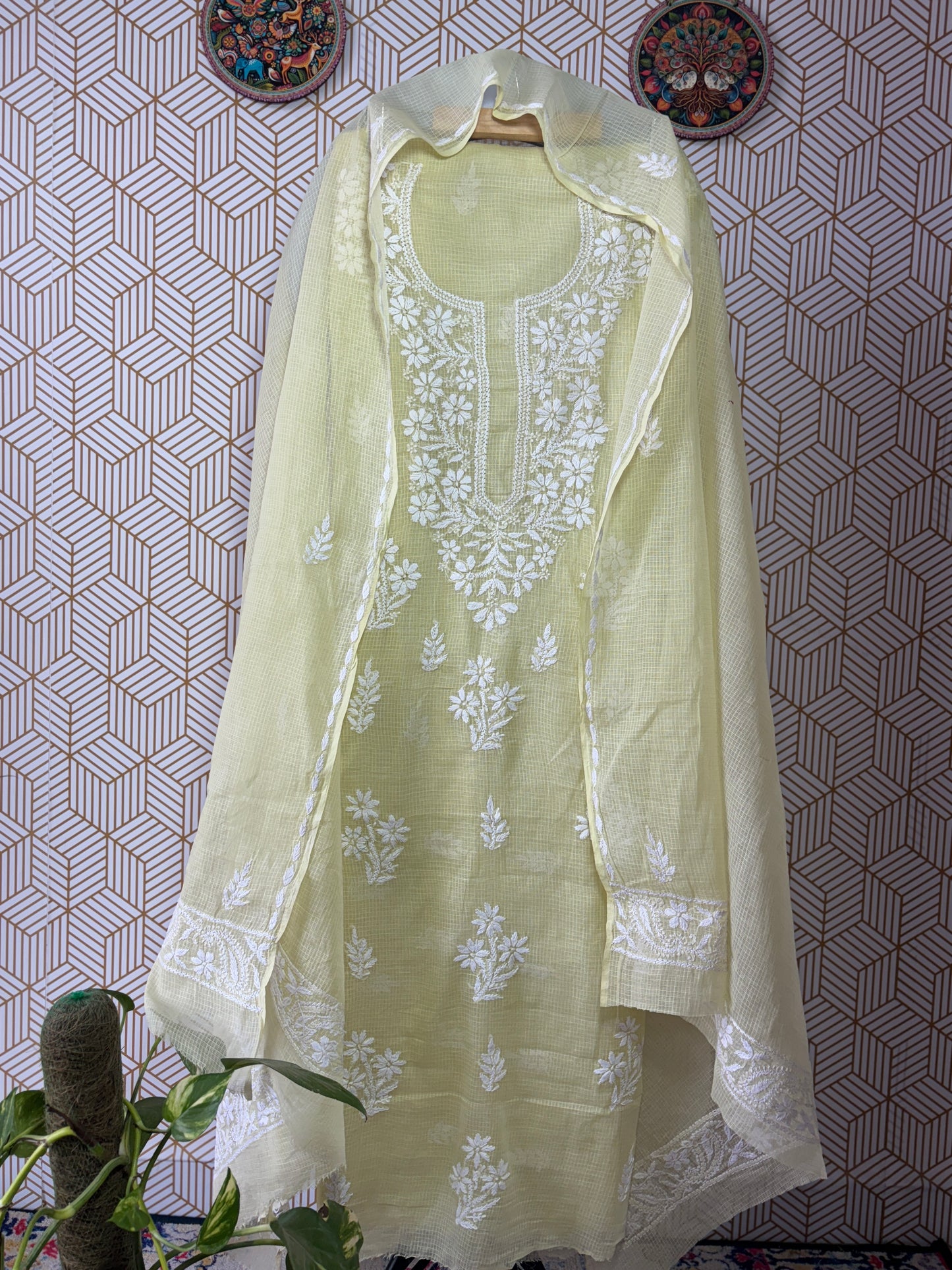 Lucknowi Chikankari thread work in Kota Doria- White Thread on colorful base