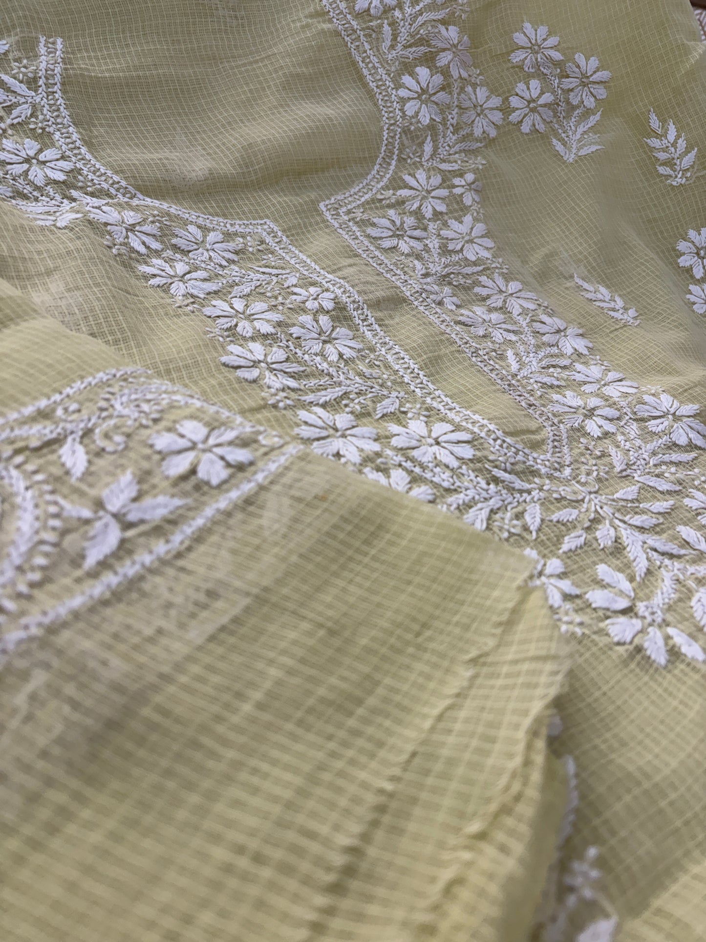 Lucknowi Chikankari thread work in Kota Doria- White Thread on colorful base