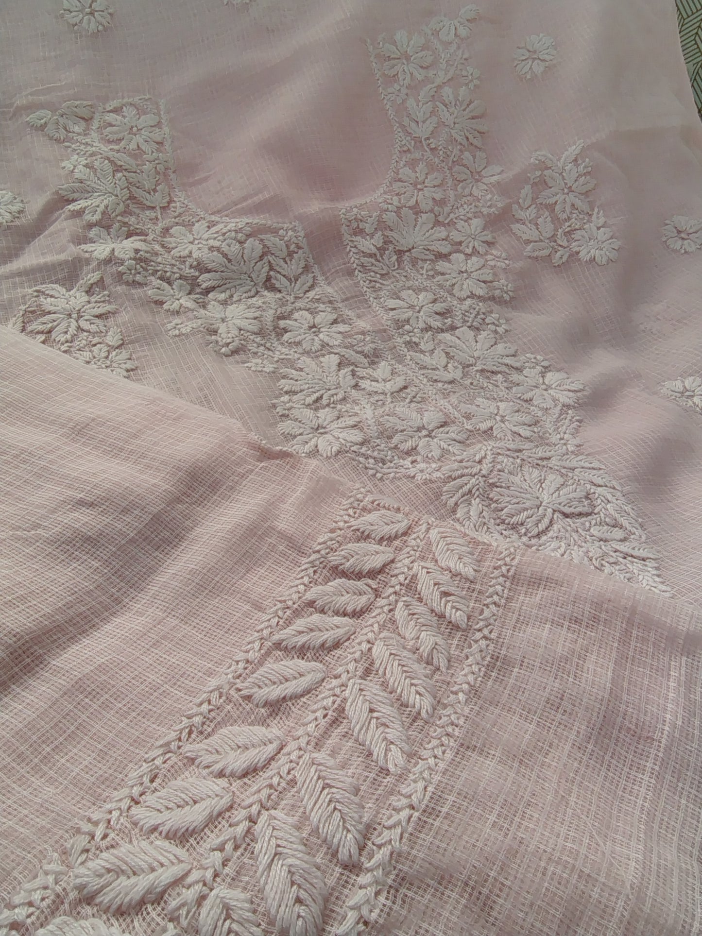 Lucknowi Chikankari thread work in Kota Doria- White Thread on colorful base