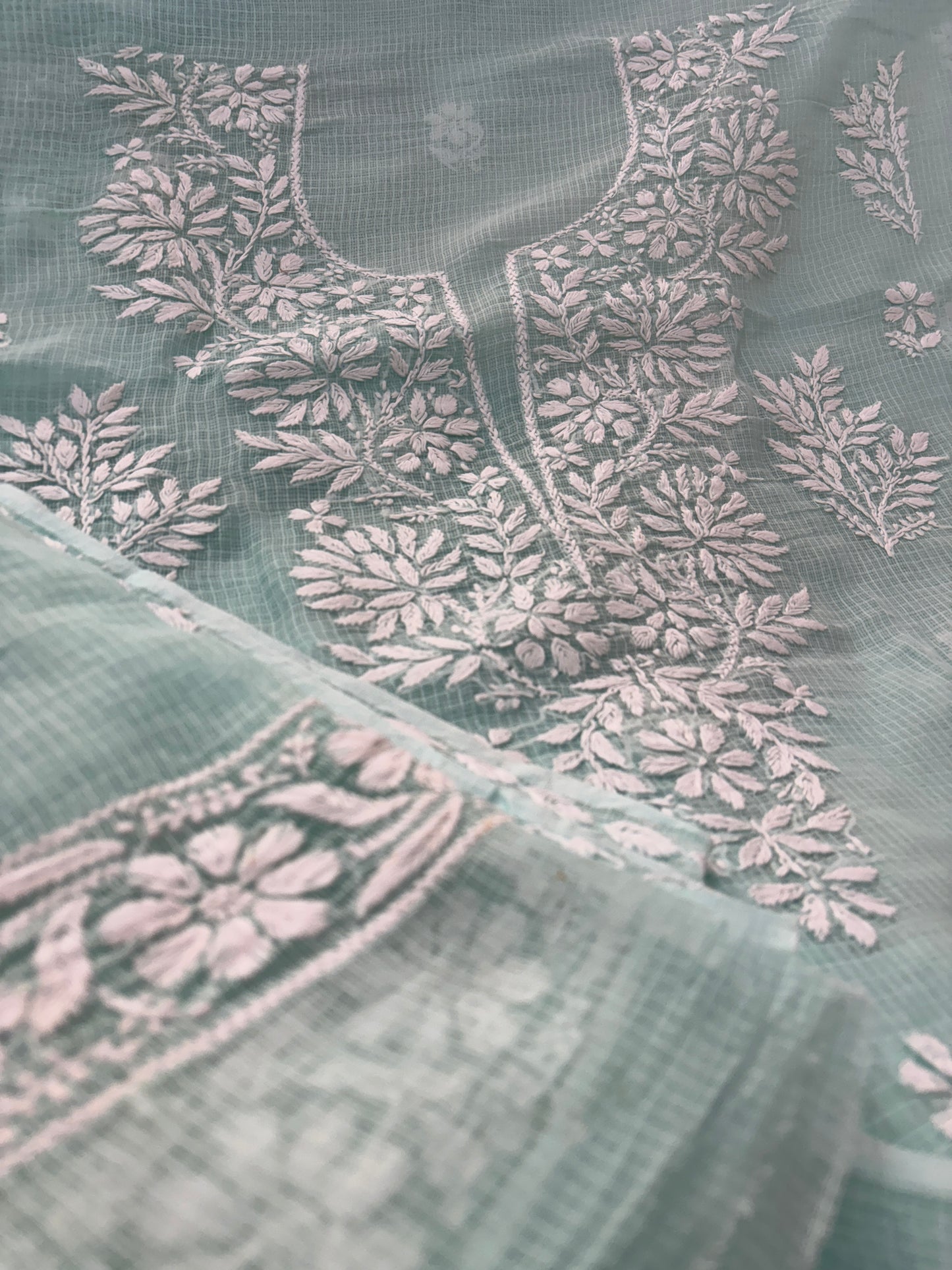 Lucknowi Chikankari thread work in Kota Doria- White Thread on colorful base
