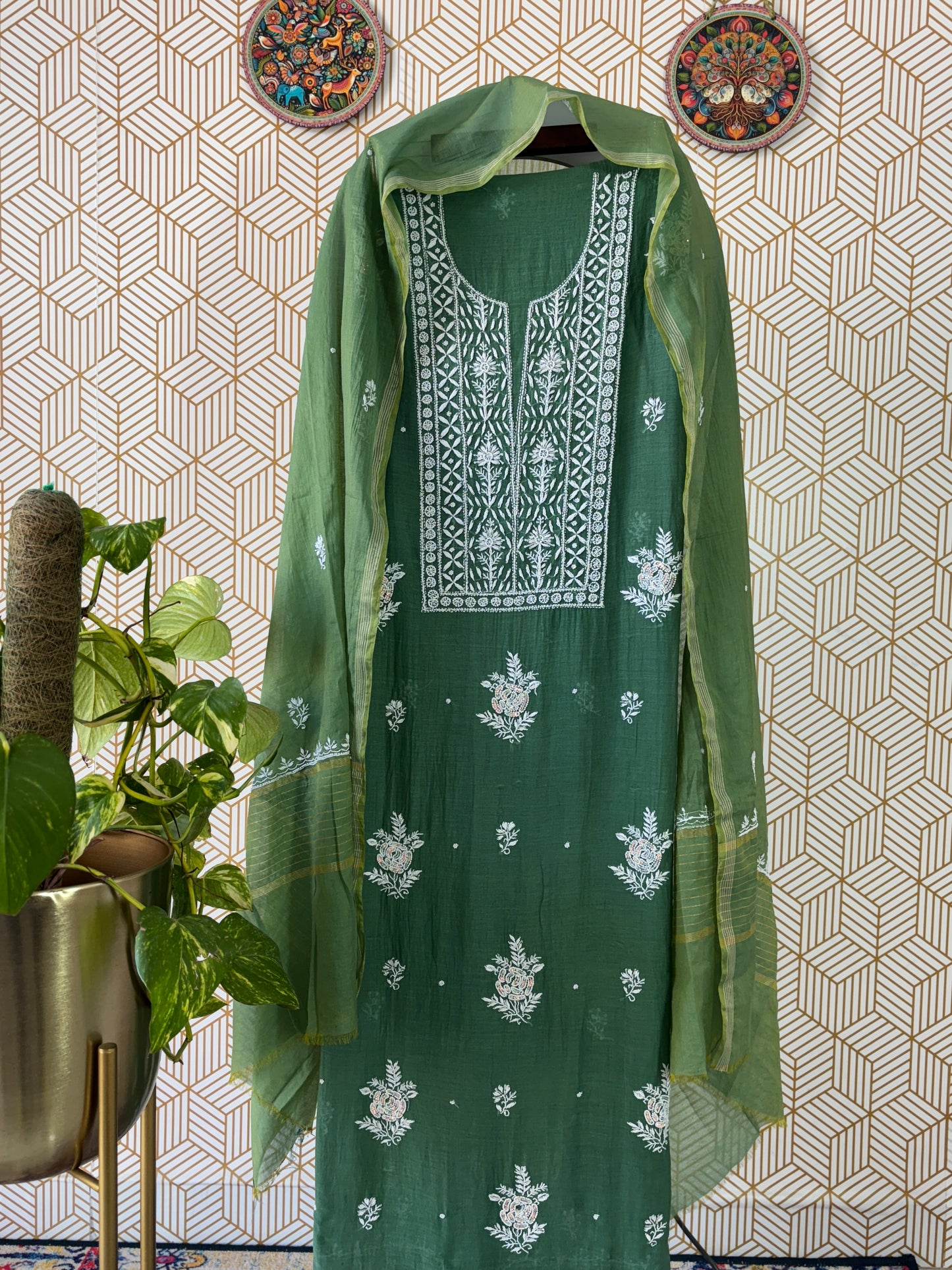 Lucknowi Chikankari Thread Work and Boota Work in Mul Chanderi add on Pearl Work and Cut Dana
