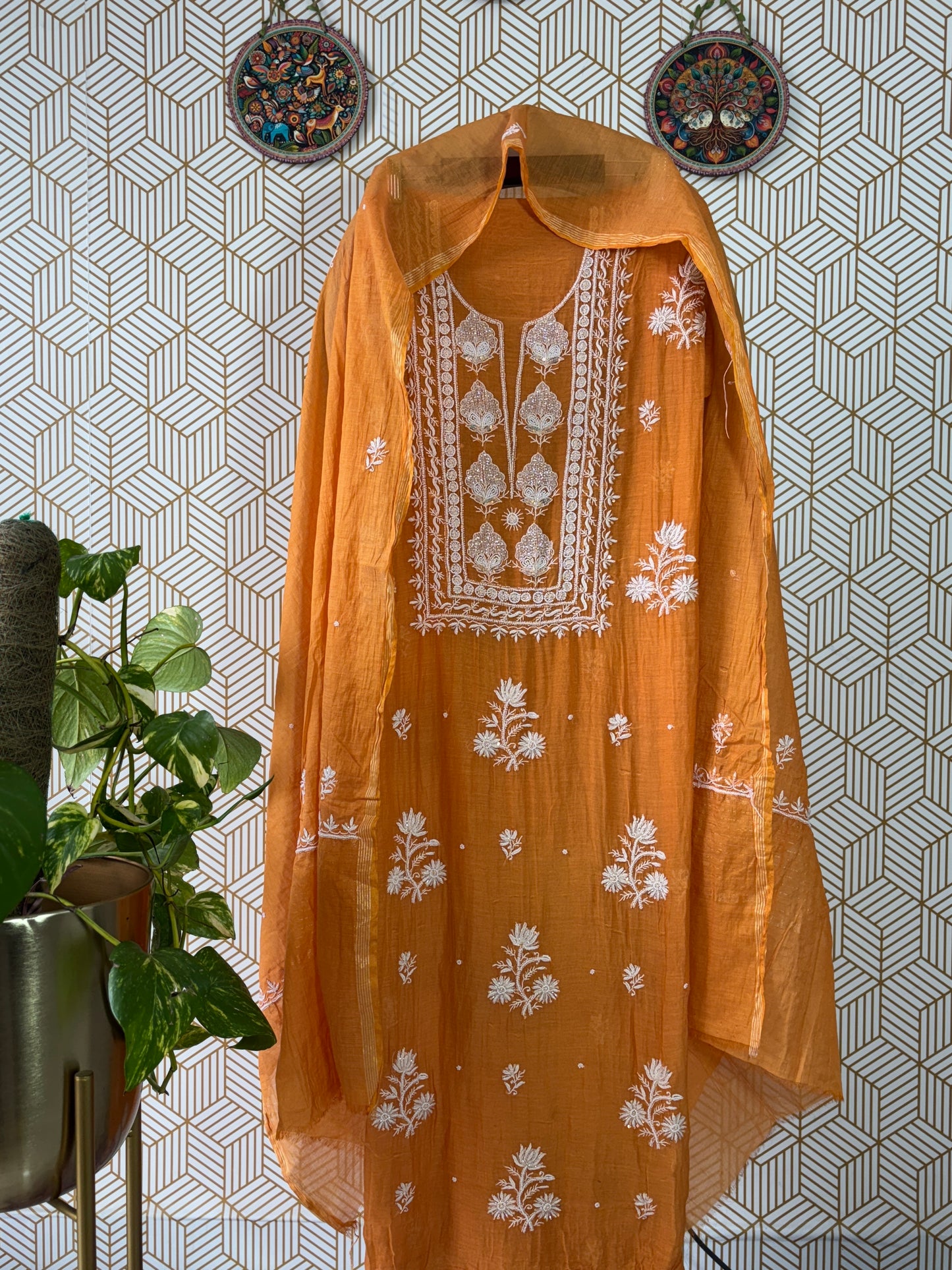 Lucknowi Chikankari Thread Work and Boota Work in Mul Chanderi add on Pearl Work and Cut Dana
