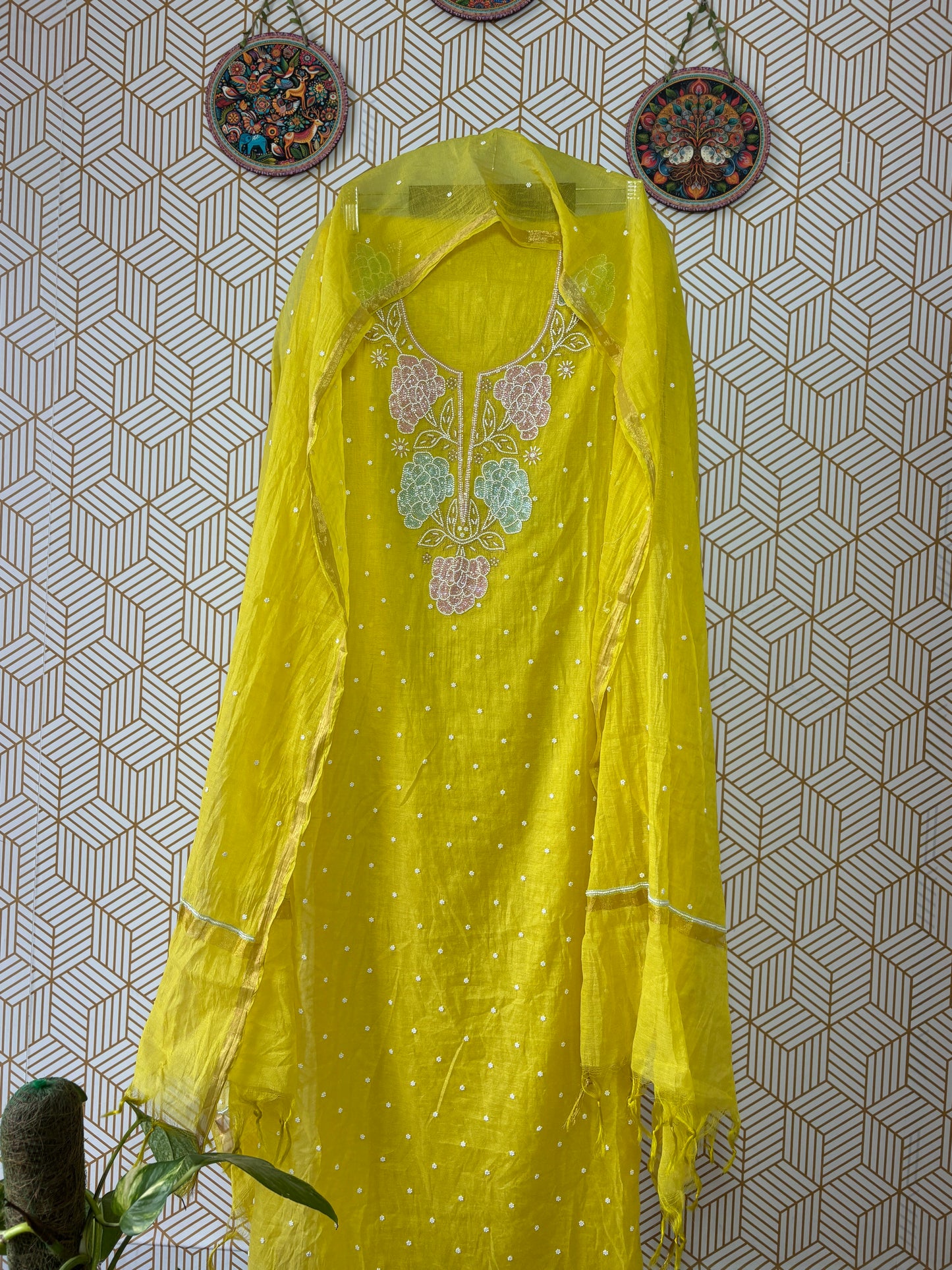 Lucknowi Chikankari Thread Work in Mul Chanderi add on Pearl Work and Cut Dana