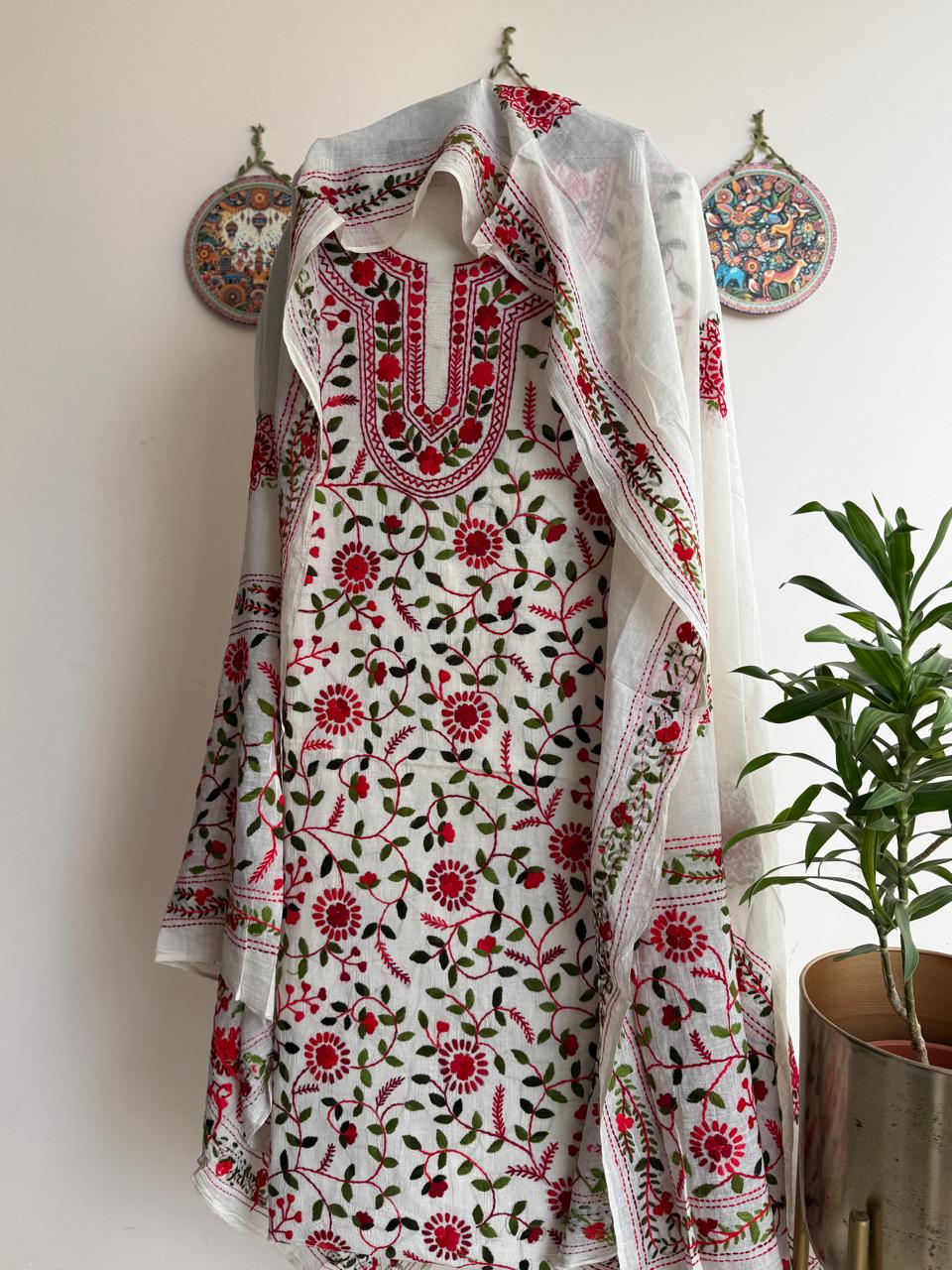 🌼 Bengal Handloom – Phulkari Pure Cotton Embroidered Suit Set