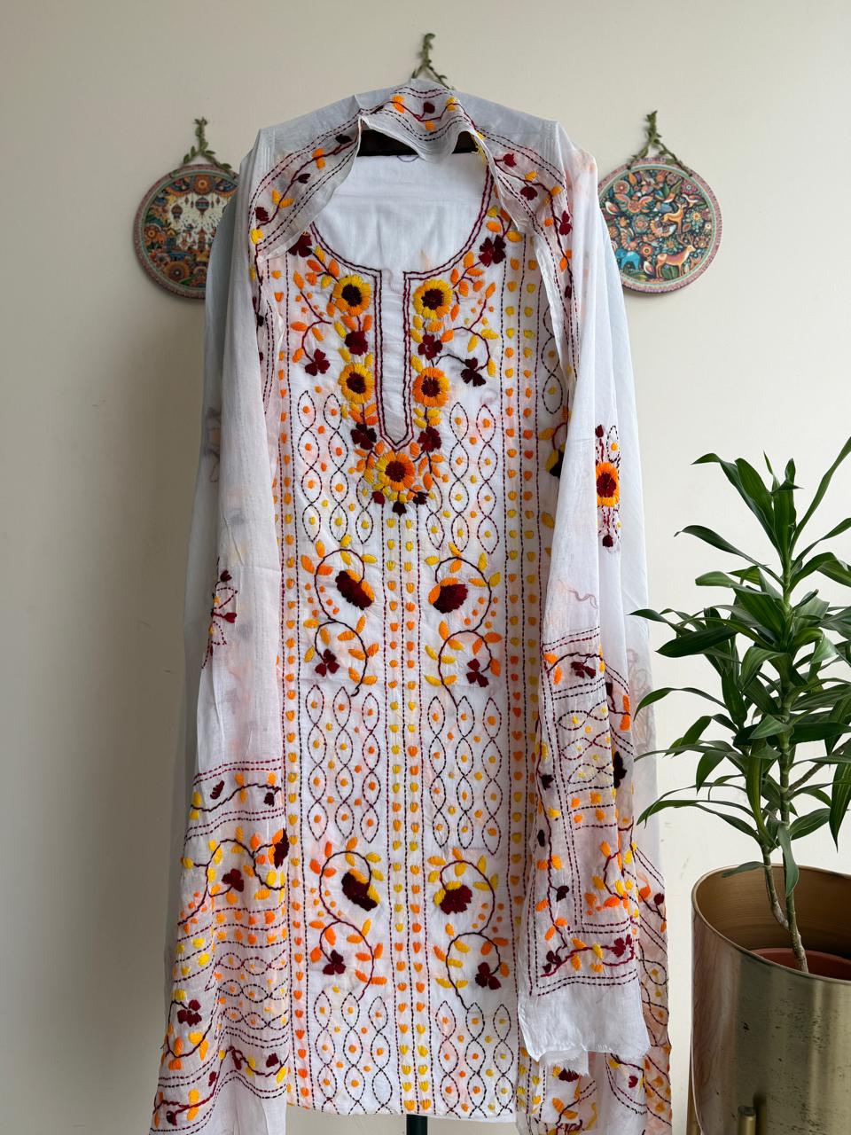 🌼 Bengal Handloom – Phulkari Pure Cotton Embroidered Suit Set