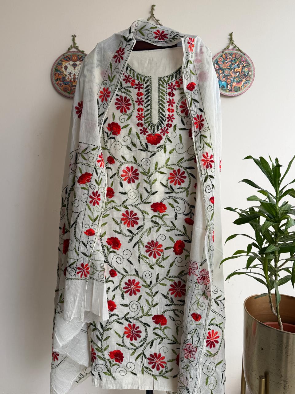 🌼 Bengal Handloom – Phulkari Pure Cotton Embroidered Suit Set