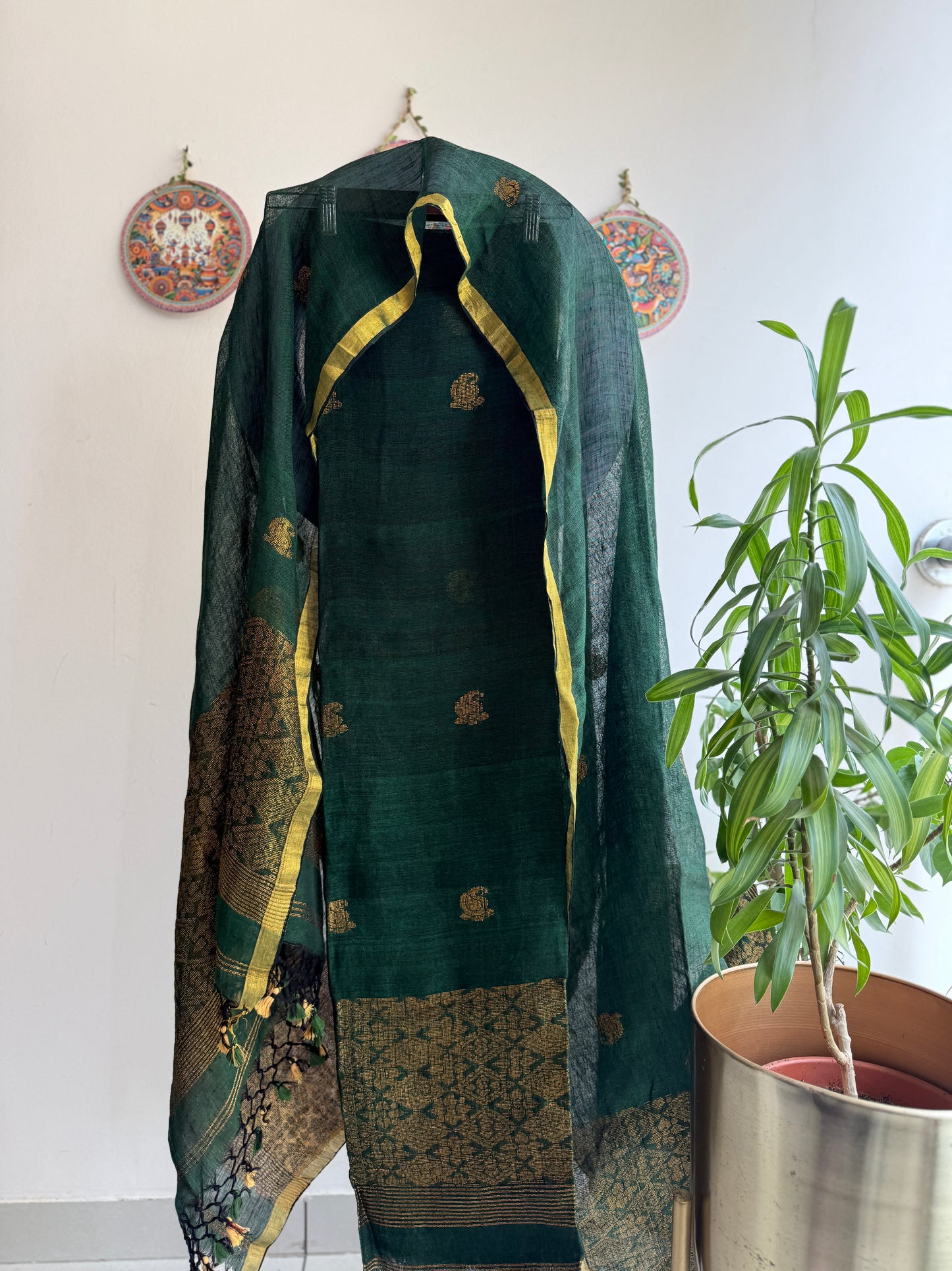 Jamdani- ✨ Pure Linen Jamdani Weaving Kurta & Dupatta Set ✨