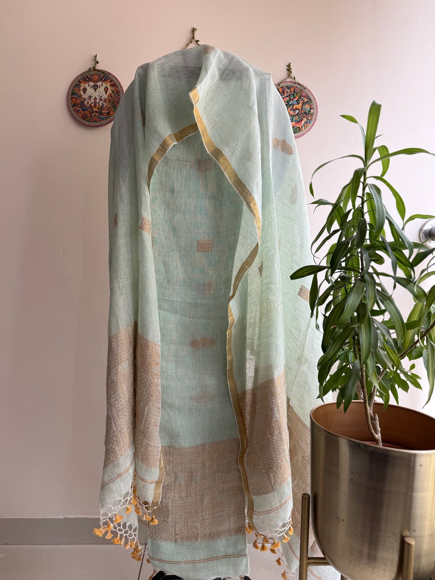 Jamdani- ✨ Pure Linen Jamdani Weaving Kurta & Dupatta Set ✨