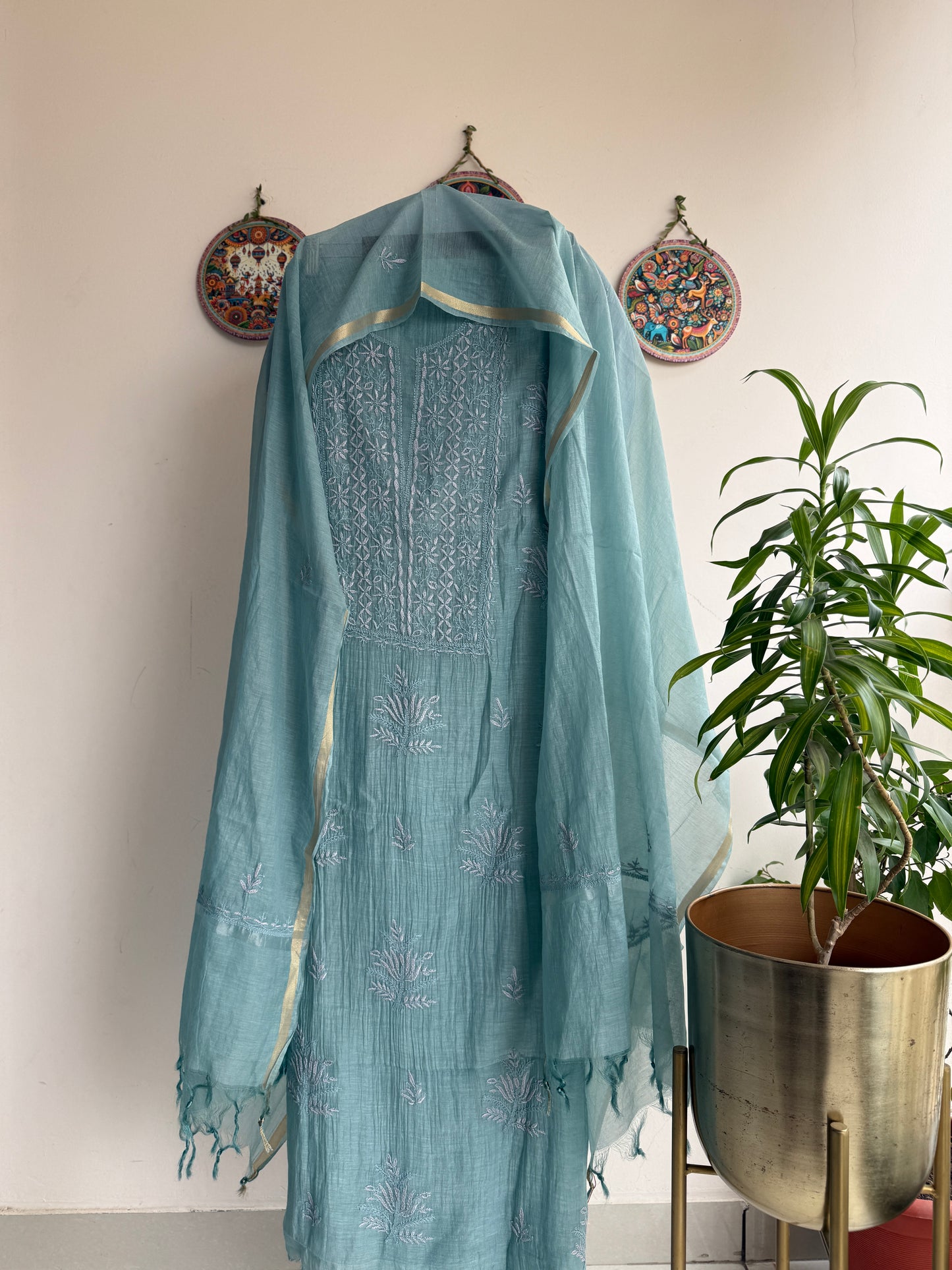 Lucknowi Chikankari Set – Pure Mul Chanderi Handcrafted Elegance