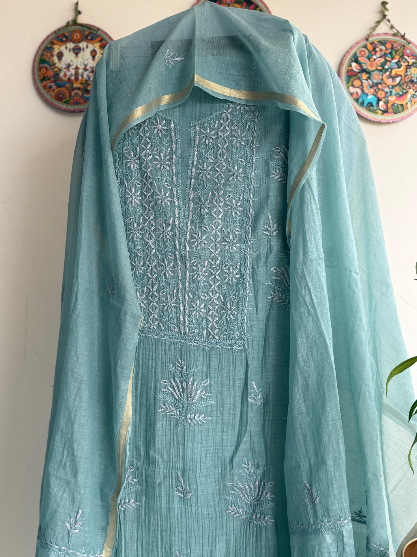 Lucknowi Chikankari Set – Pure Mul Chanderi Handcrafted Elegance