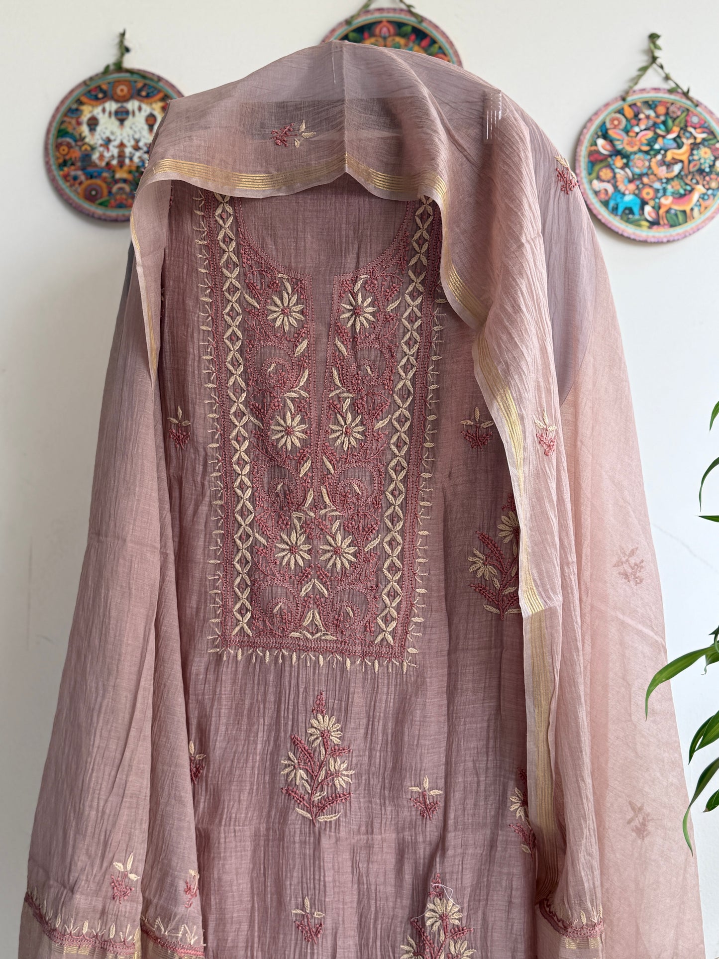Lucknowi Chikankari Set – Pure Mul Chanderi Handcrafted Elegance