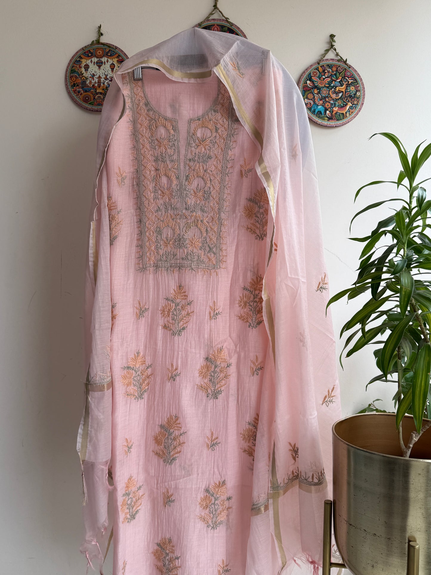 Lucknowi Chikankari Set – Pure Mul Chanderi Handcrafted Elegance