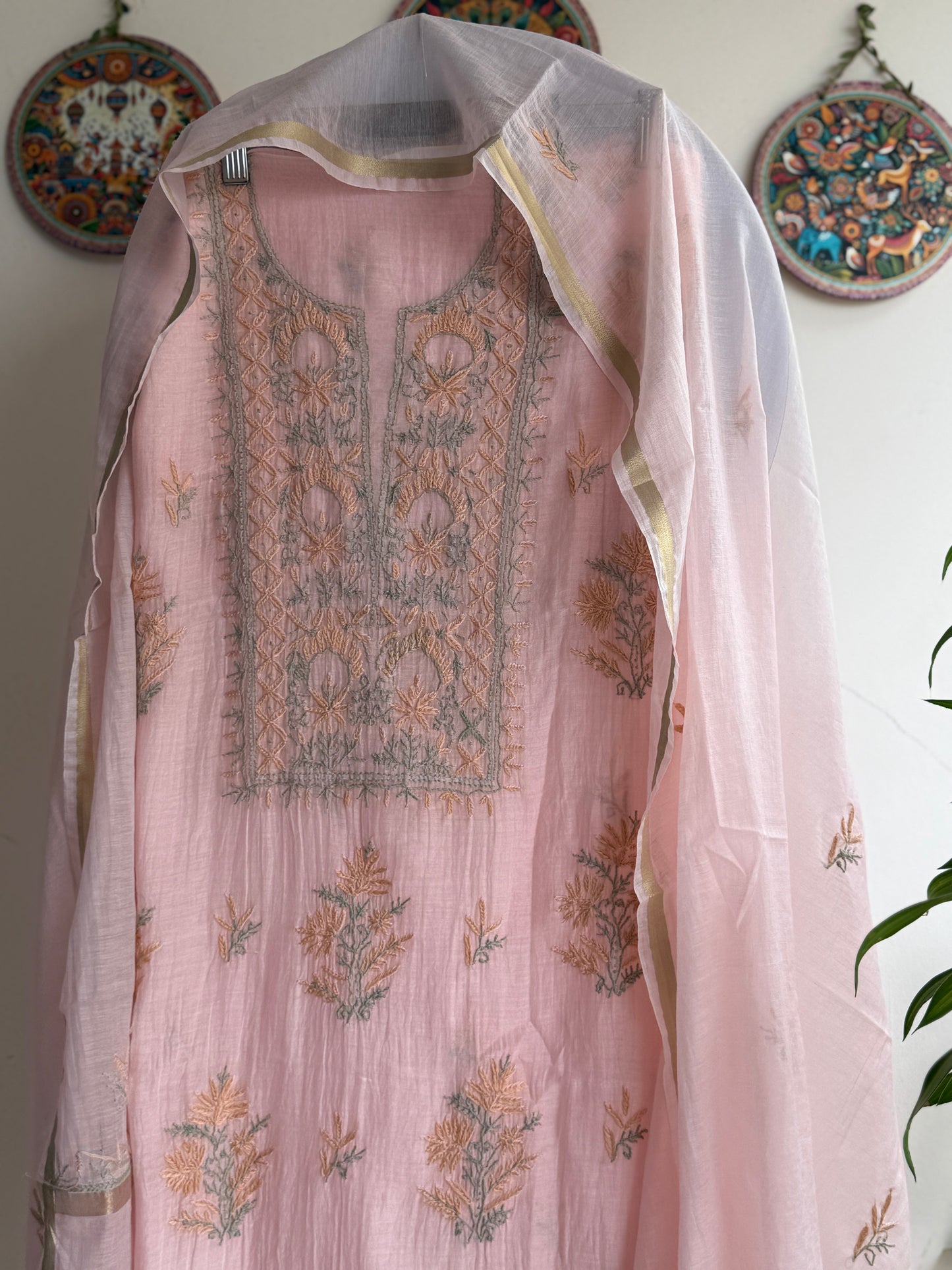 Lucknowi Chikankari Set – Pure Mul Chanderi Handcrafted Elegance
