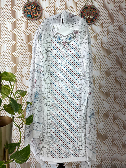 Pure Cotton Kantha Handwork Suit Set-Geometrical Shape