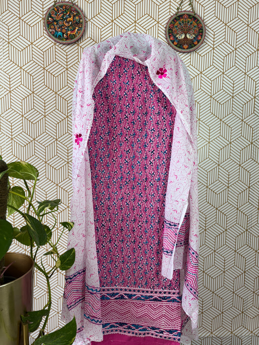 Bengal Handloom- Hand Block Printed Pure Cotton Embroided Suit Set