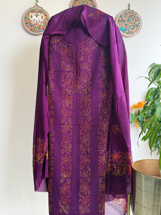 Bengal Handloom- Kantha Stich Pure Cotton Embroidered Suit Set