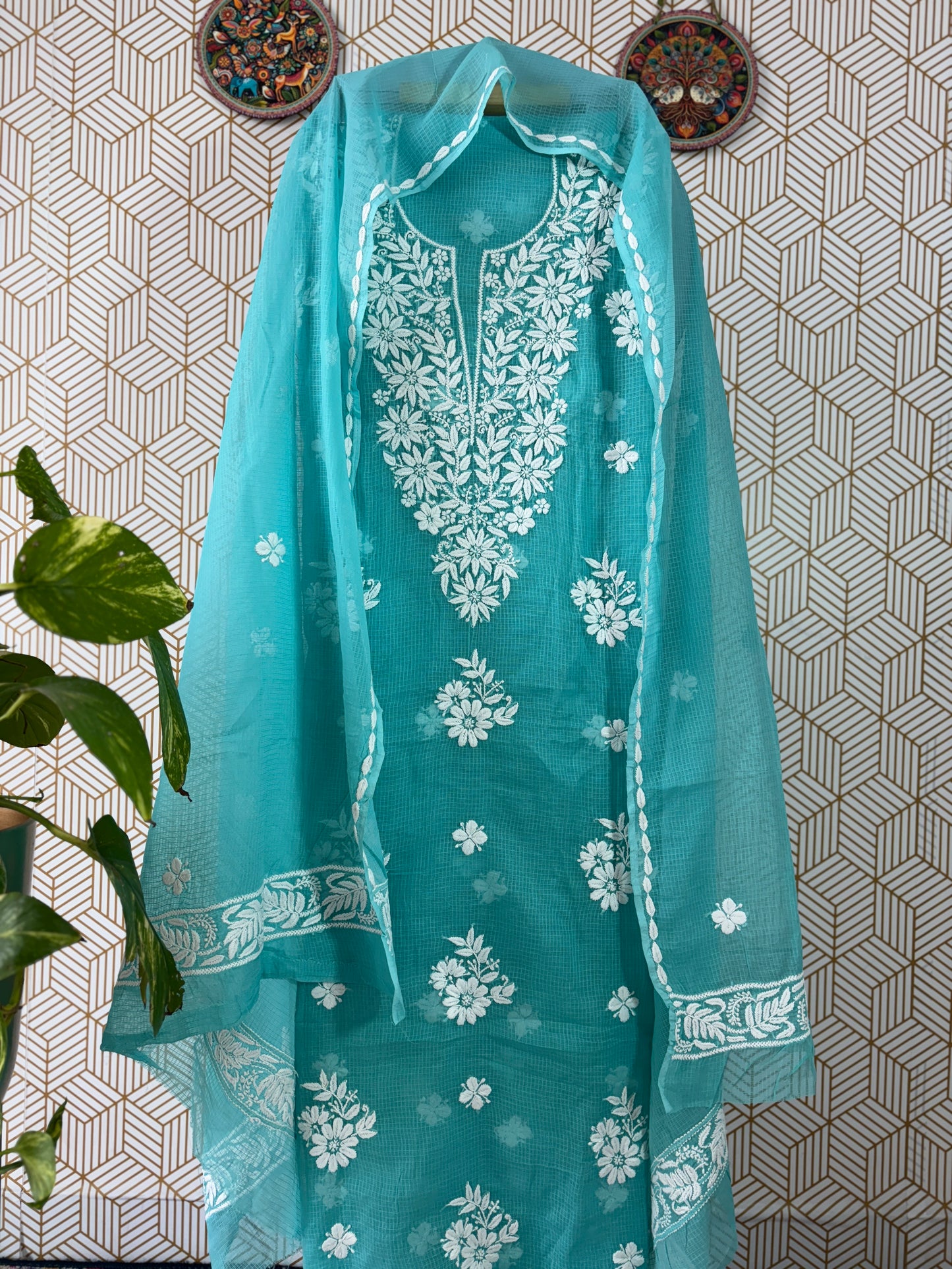 Lucknowi Chikankari Kota Doria Suit Set
