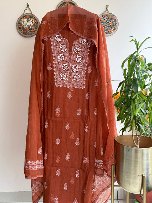 Lucknowi Chikankari Kota Doria Suit Set