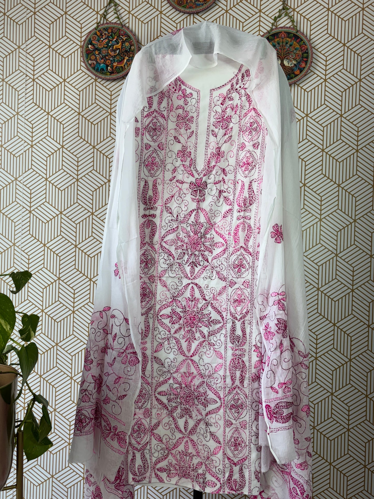 Kantha hand embroidered Suit Set Pure Cotton- White Base