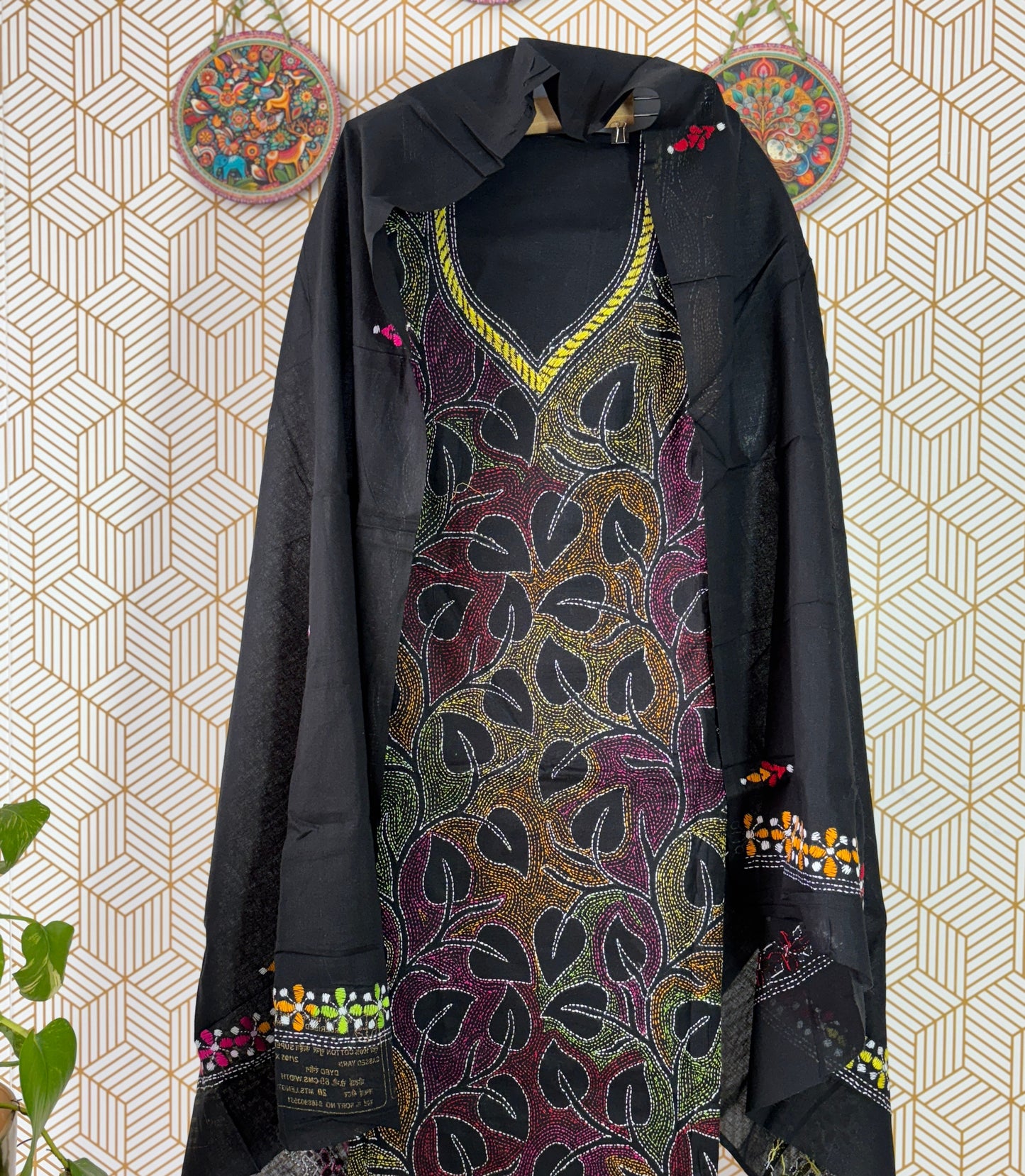 Bengal Handloom- Reverse Kantha Pure Cotton Embroided Suit Set