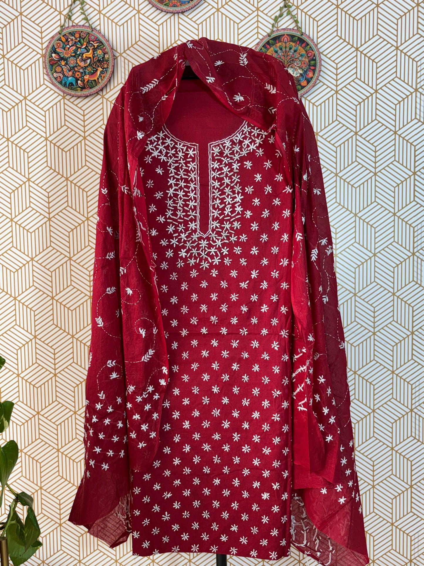 Pure Mul Cotton Kantha Hand Embroidered Suit Set