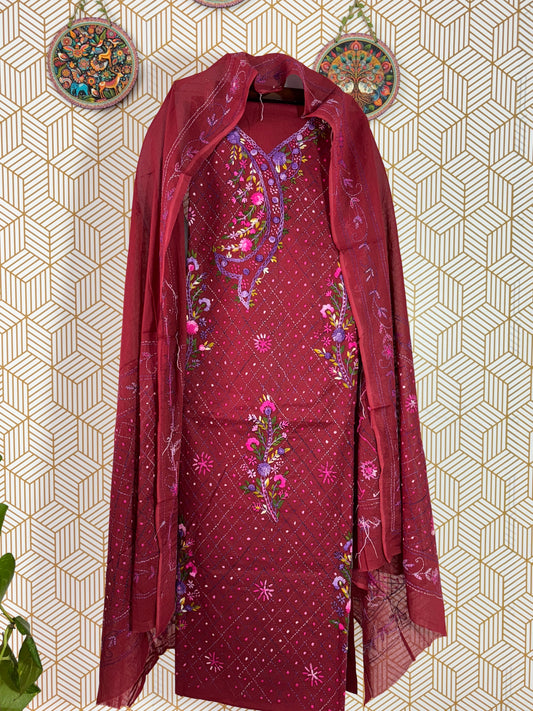 Bengal Handloom – Parsi Work and Knot Work Pure Cotton Embroidered Suit Set